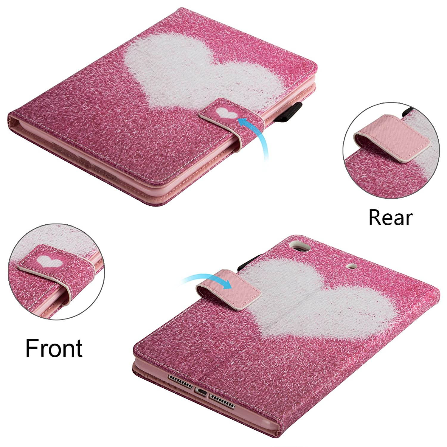 iPad Mini Case for iPad Mini 2/3/4 - Dteck Slim Fit Premium PU Leather Multiple Viewing Folio Stand Wallet Cover with Auto Wake/Sleep Smart for Apple iPad Mini 2/Mini 3/Mini 4, Pink Love