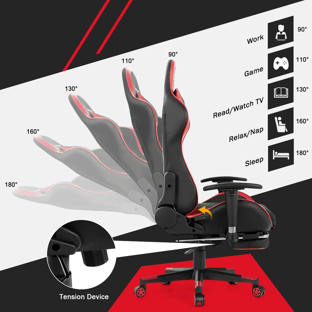 Massage Gaming Chair Reclining Swivel Racing Office Chair with Footrest