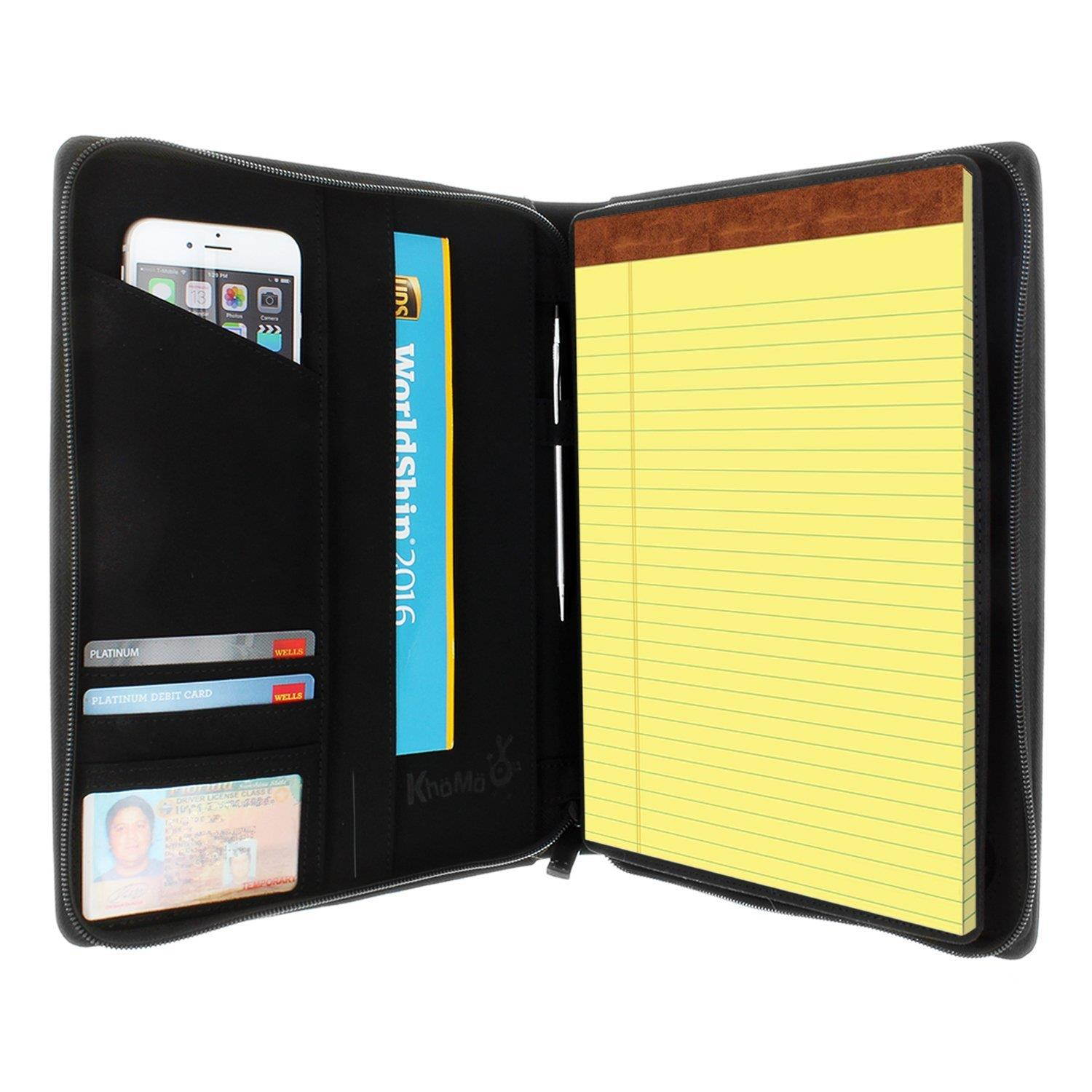 KHOMO Universal Tablet Padfolio Zippered Case for 8.5'' up to 11'' tablets - Carbon Fiber - Compatible with iPad Air, Pro 11 and many others