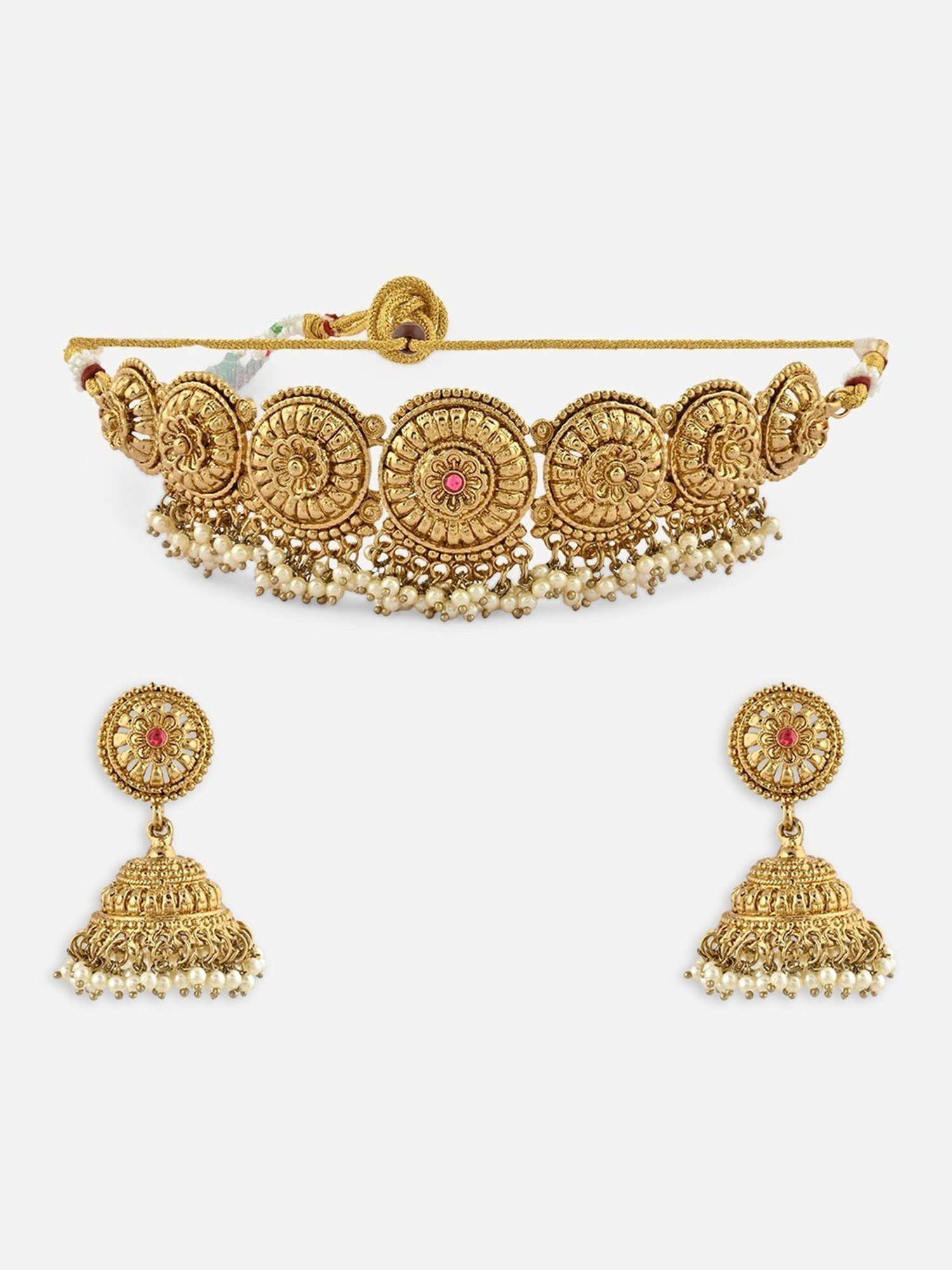 Fida Mehendi Gold Temple Necklace & Earrings Set for Women