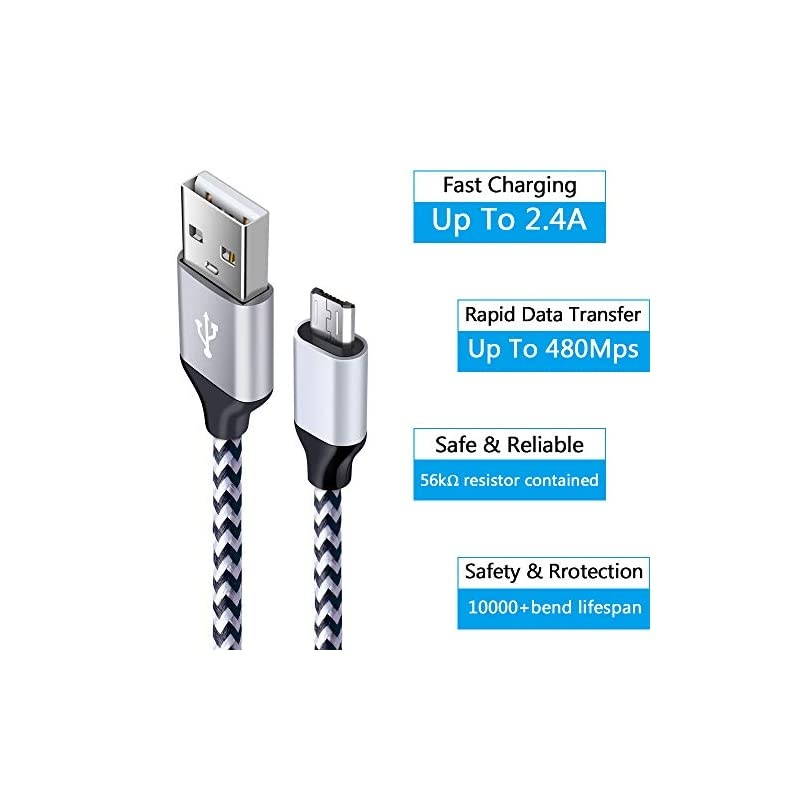 Car Charger Fast Charging Cords Home Plug Wall Charger Adapter Micro USB Cable Compatible for Samsung Galaxy S7 S6 Edge A6 J3 J7, LG V10 G4 G3 K30 K20 Plus, Motorola Moto E4/E5/G4 Play Plus