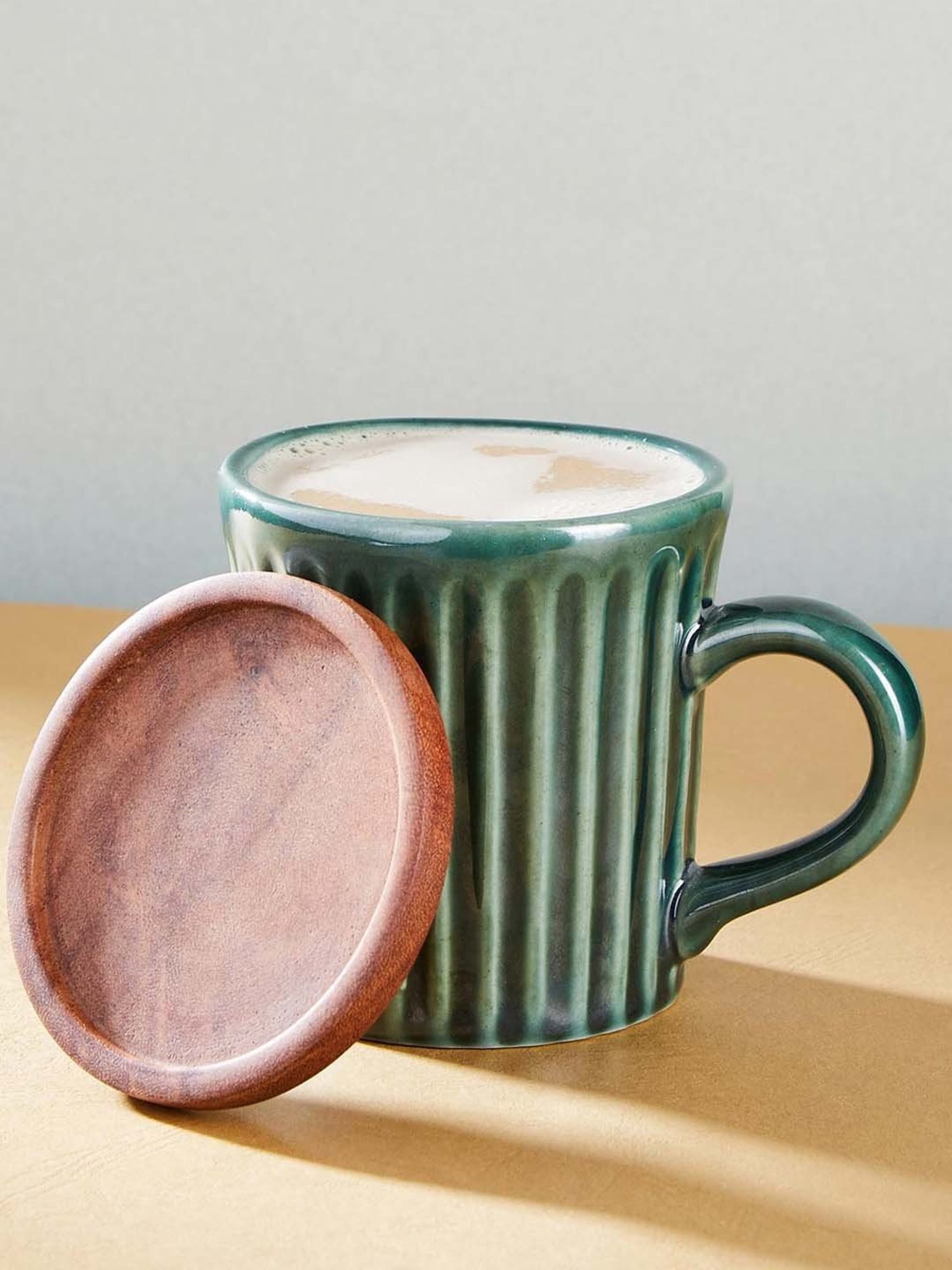 Fabindia Ashvath Green Ceramic Mug With Lid (200 ML)