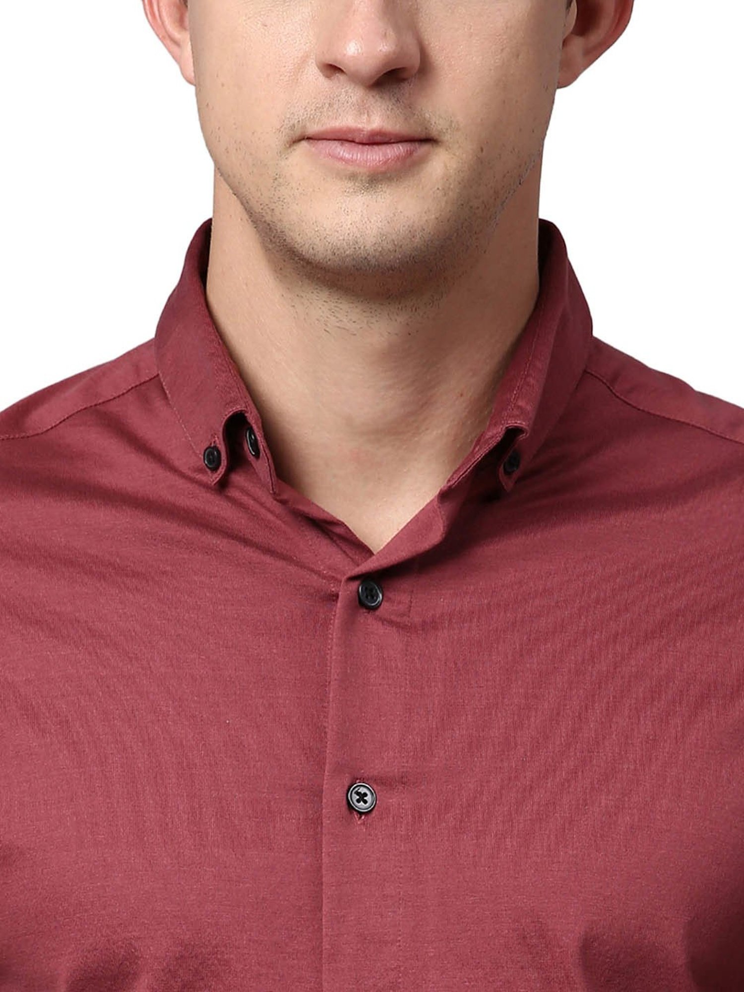 Slowave Maroon Cotton Regular Fit Shirt