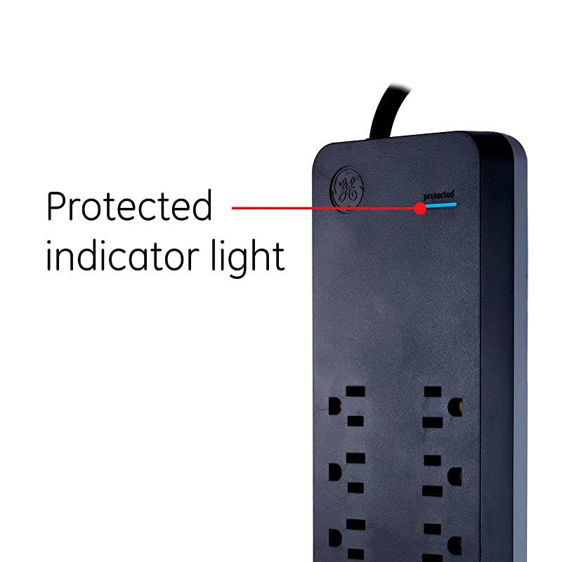 Black Strip Sur Protector Charr 10 Outlets 2 USB Ports Fast Char Flat Plug Long Power Cord 4 Feet Wall Mount Warranty 37746 4 ft