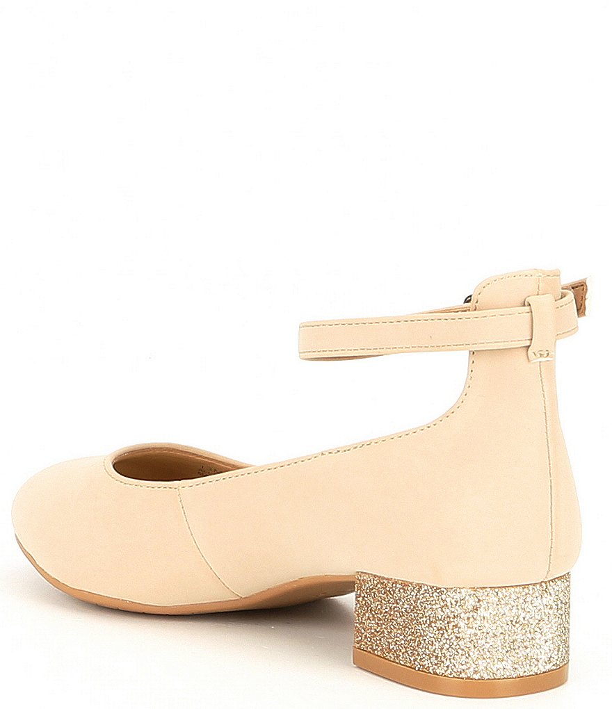 GB Girls Radiant-Girl Microfiber Ankle Strap Glitter Block Heel Dress Pumps (Youth)