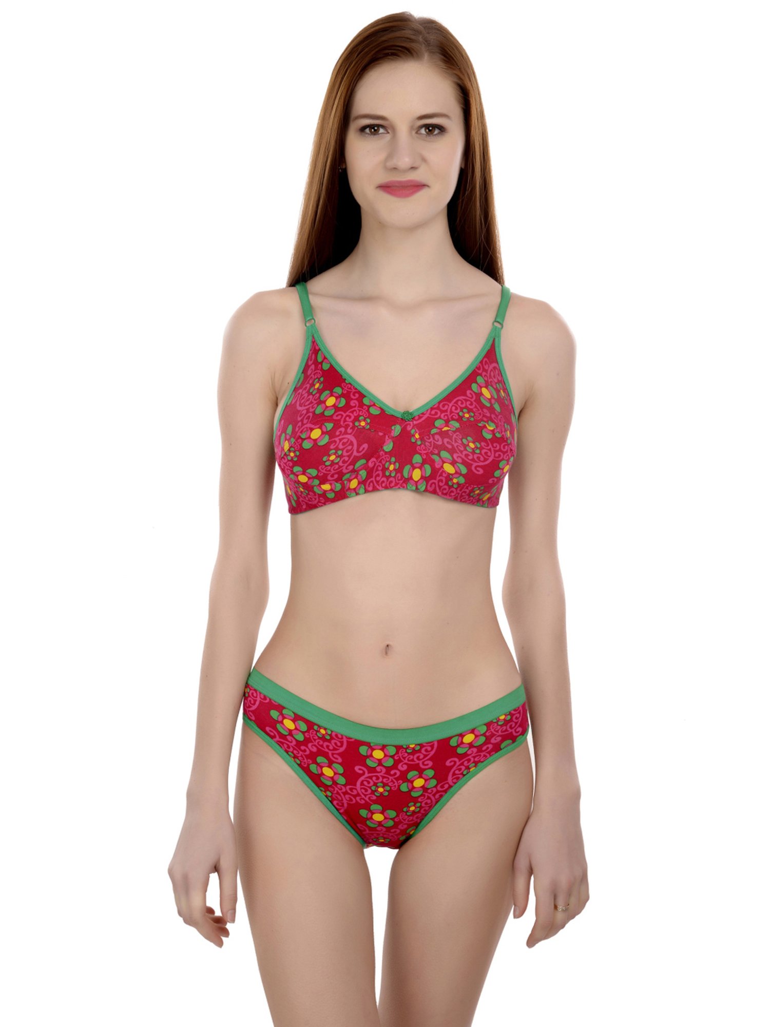 AROUSY Red Cotton Printed Bra Panty Set