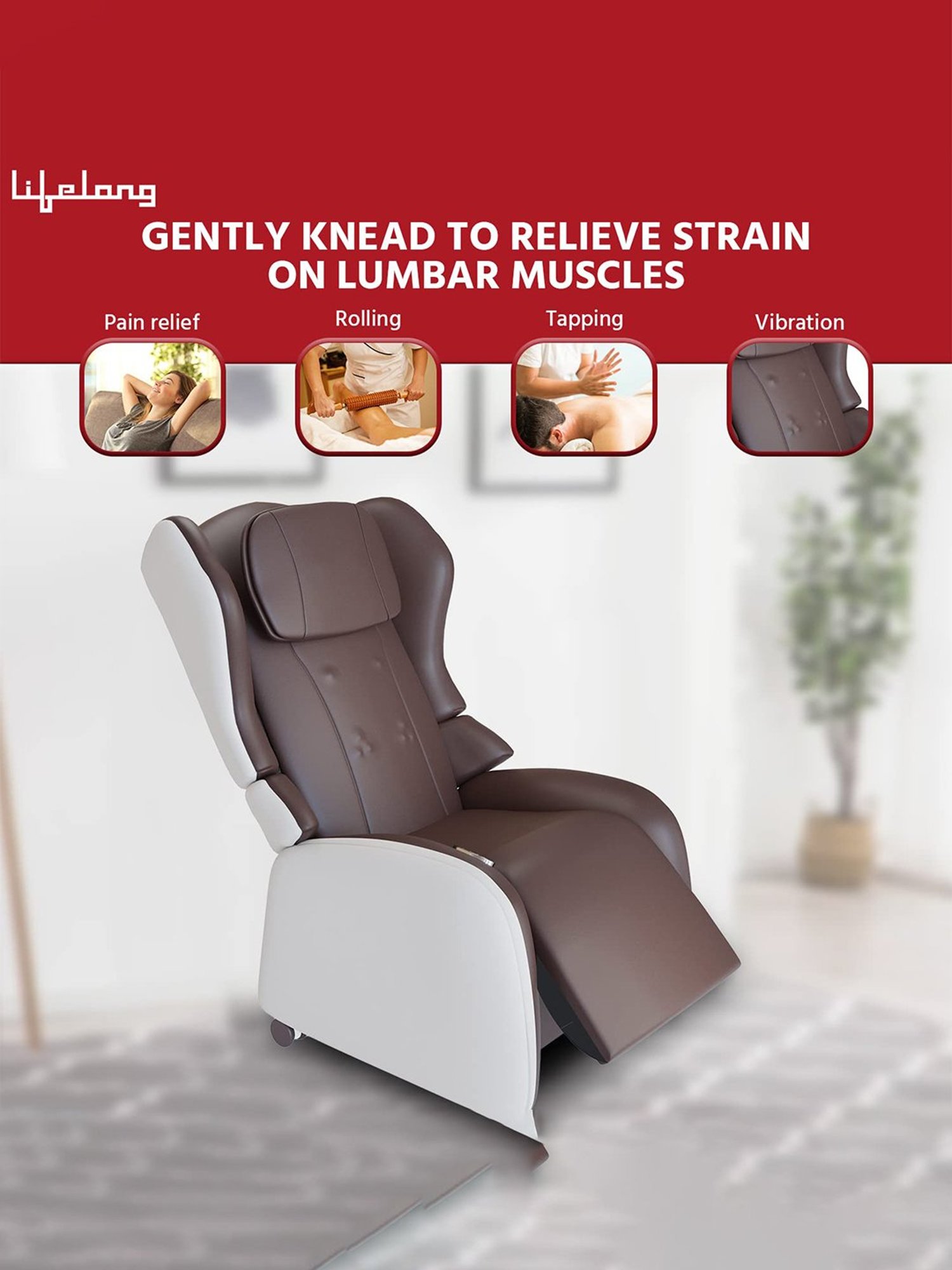 Lifelong LLM567 Fully Body Foldable Chair Massager with Recliner & Powerful 3D Back (Brown)