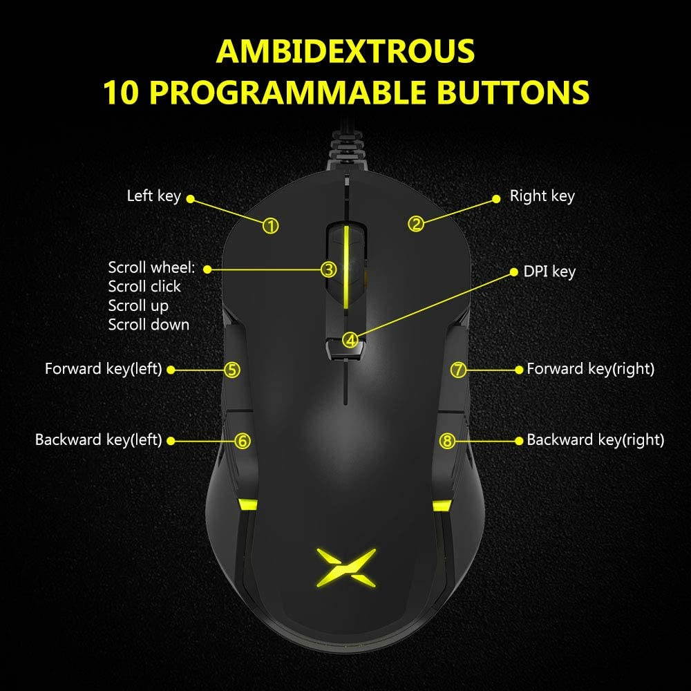 Yijianxi RGB game mouse,4000 DPI,7 programmable buttons and professional game software, ergonomic optical game mouse for Windows PC game player notebook (M625BU(3050)- black)