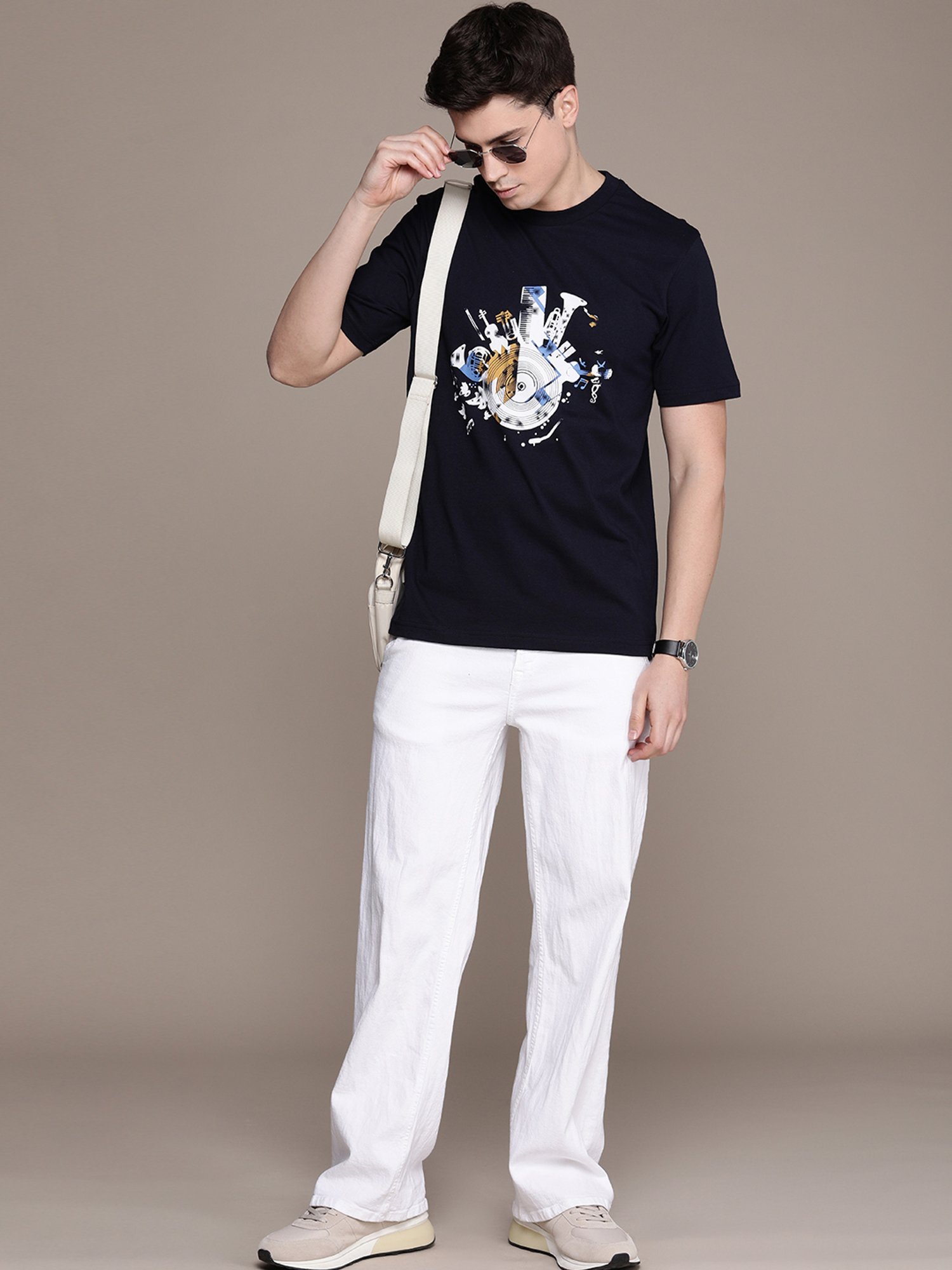 Burnt Umber Navy Regular Fit Printed T-Shirt