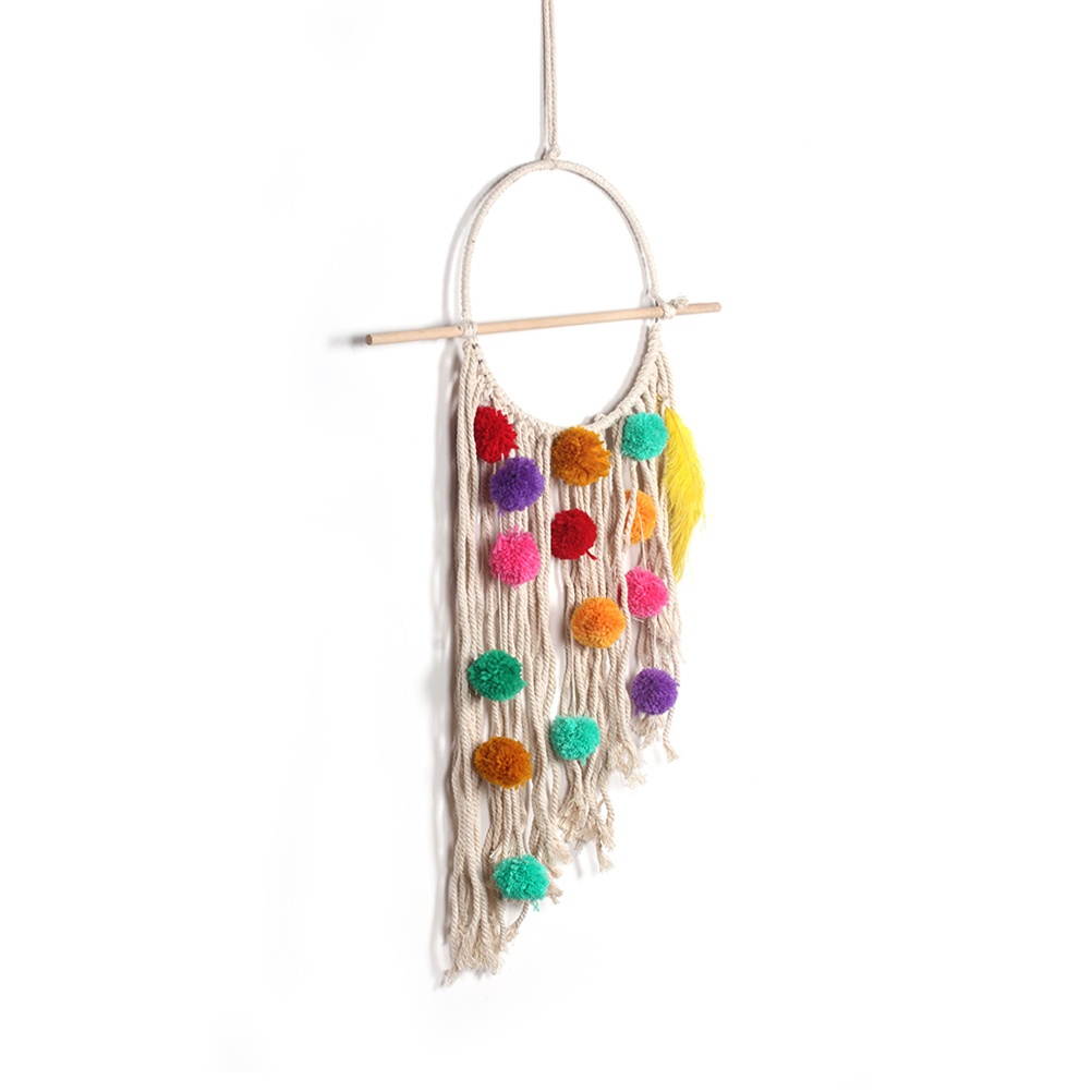 1pc Colorful Plush Ball Tassel Tapestry Wall Pendant Nordic Weaving DIY Handmade Bohemian White Living Room Wedding Decoration