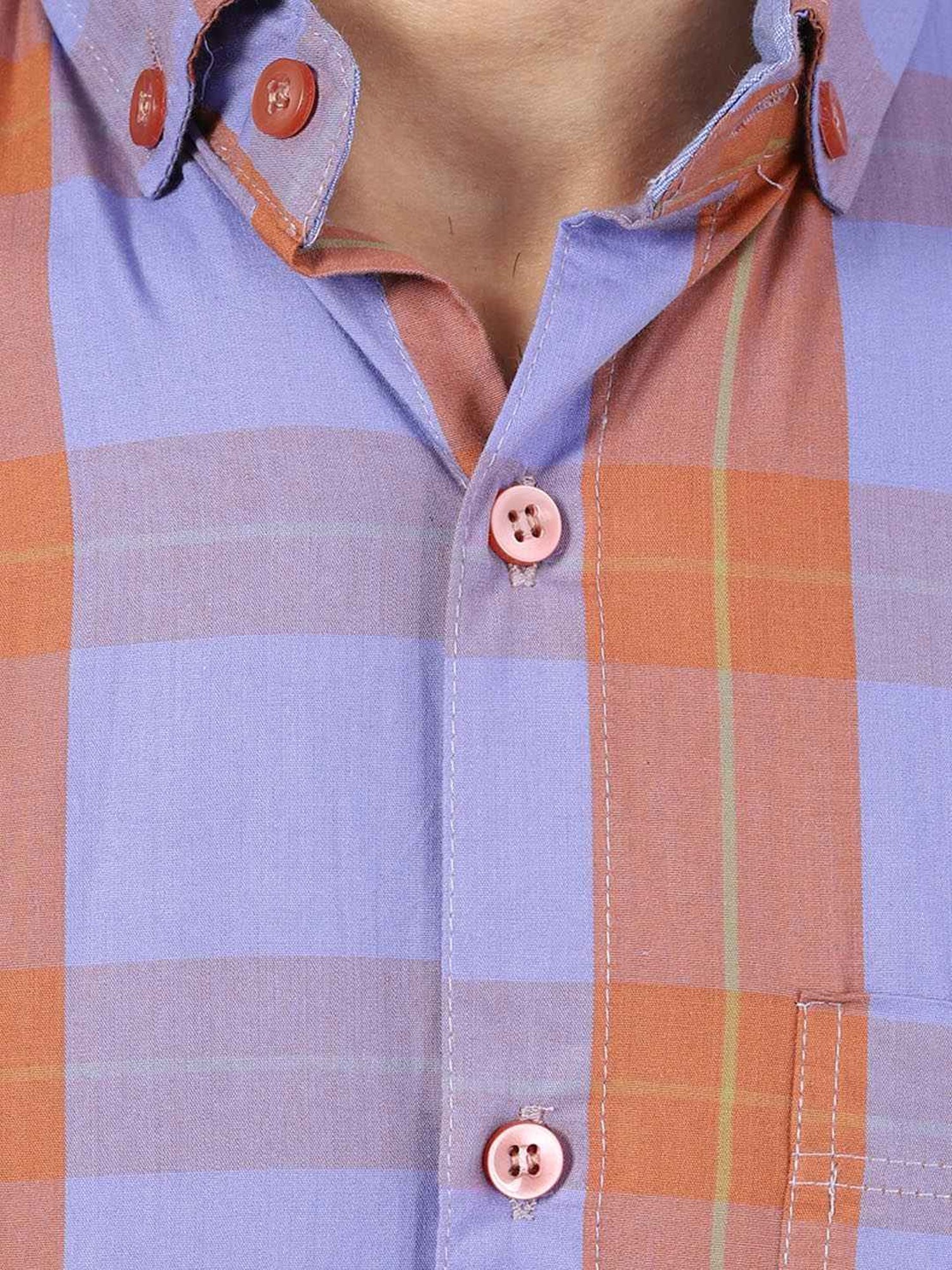 TAHVO Purple & Orange Cotton Slim Fit Checks Shirt