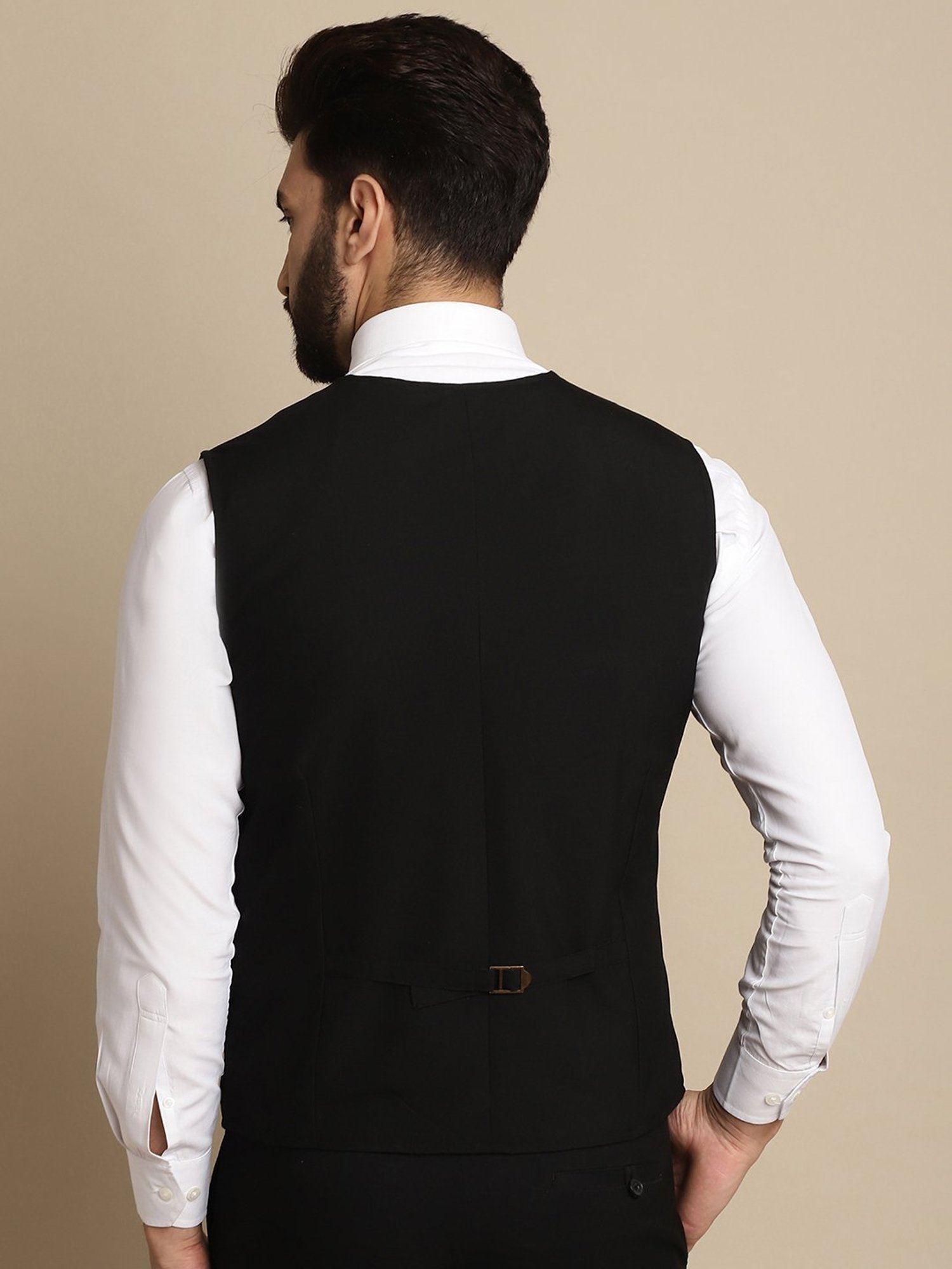 Even Black Regular Fit V Neck Waistcoat