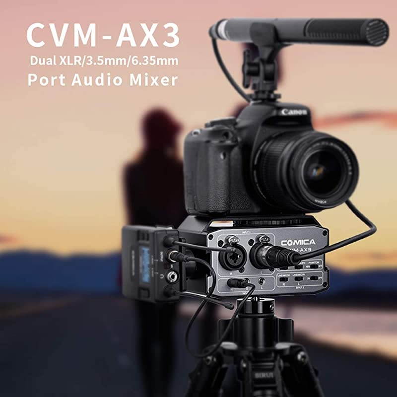 XLR Audio Mixer, CVM-AX3 Audio Mixer Adapter Preamplifier Dual XLR/3.5mm/6.35mm Port Camera Mixer for Canon Nikon Sony Panasonic DSLR Camera Camcorder (Support Real-time Monitoring)