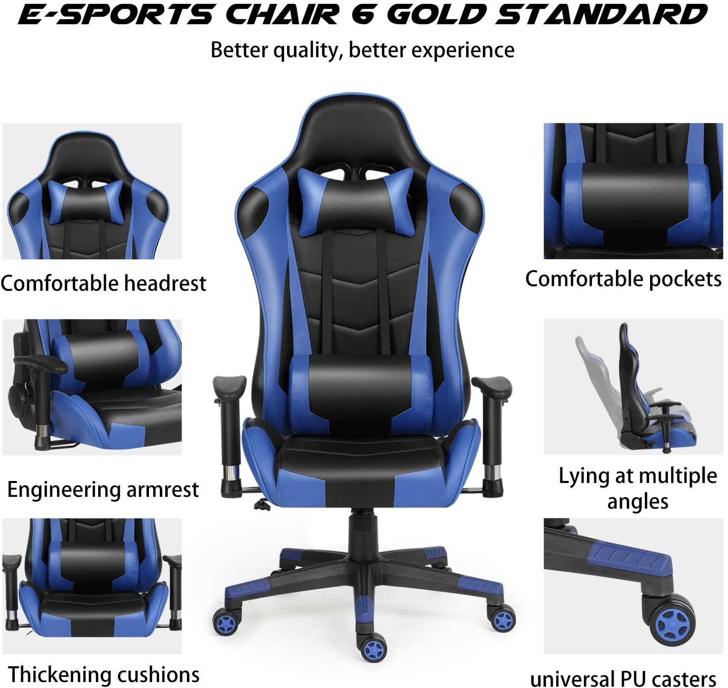 Ergonomic Gaming Chair Racing Computer Chair PU Leather Chair Adjusted Reclining Office Desk Chair with Headrest and Lumbar Support