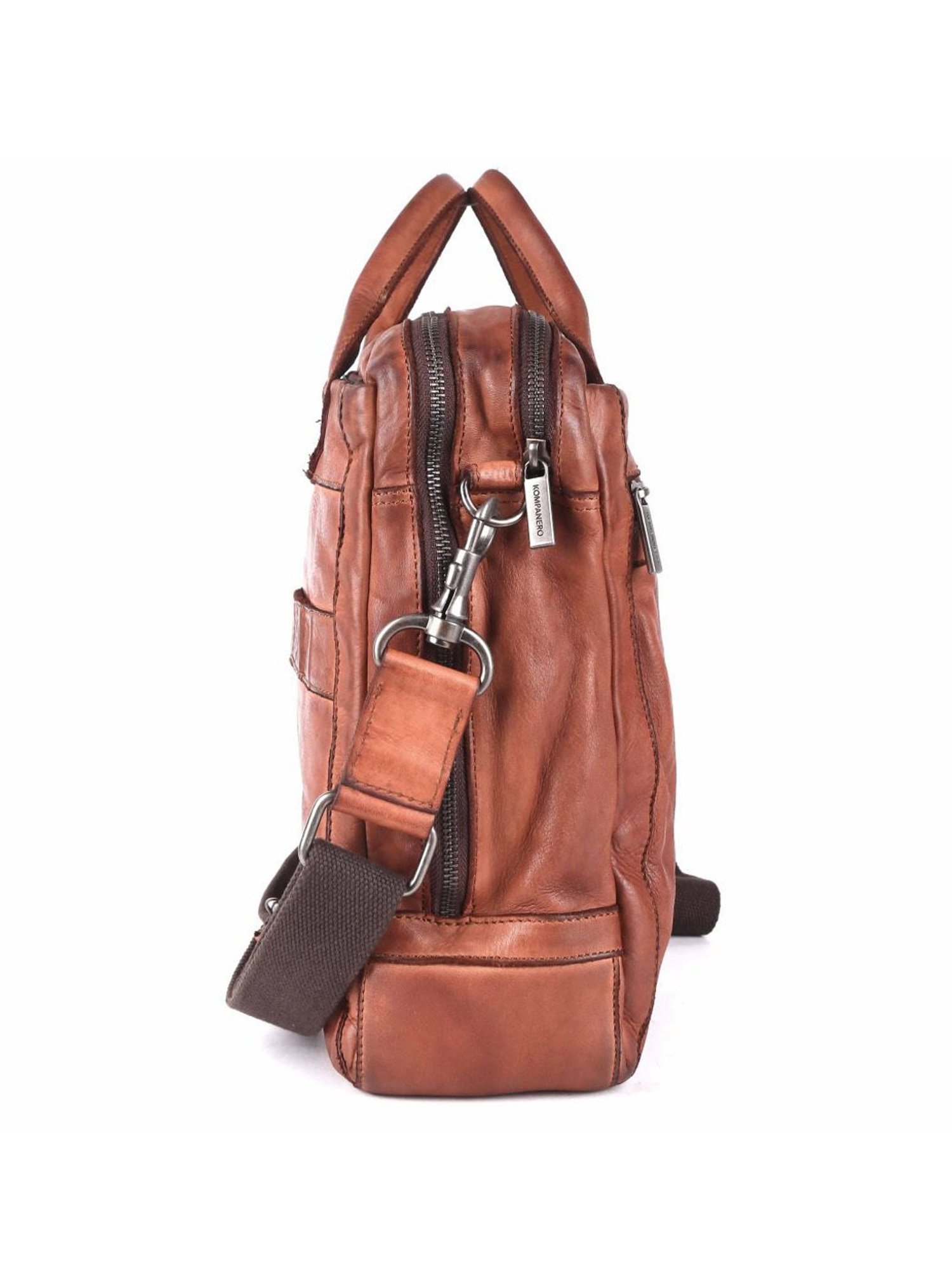 KOMPANERO Aaron Cognac Leather Solid Messenger Bag