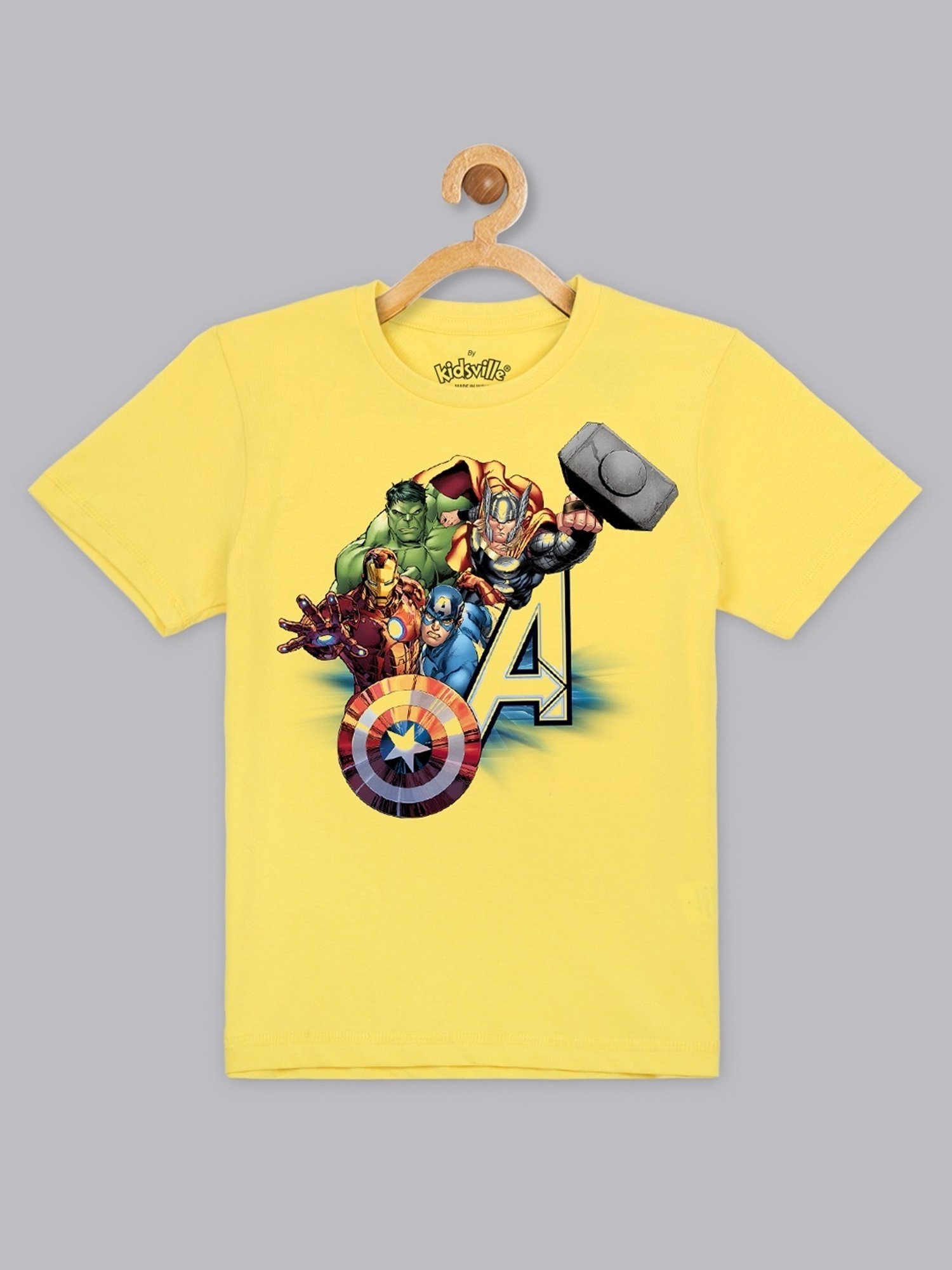 Kidsville Yellow Cotton Printed Captain America T-Shirt