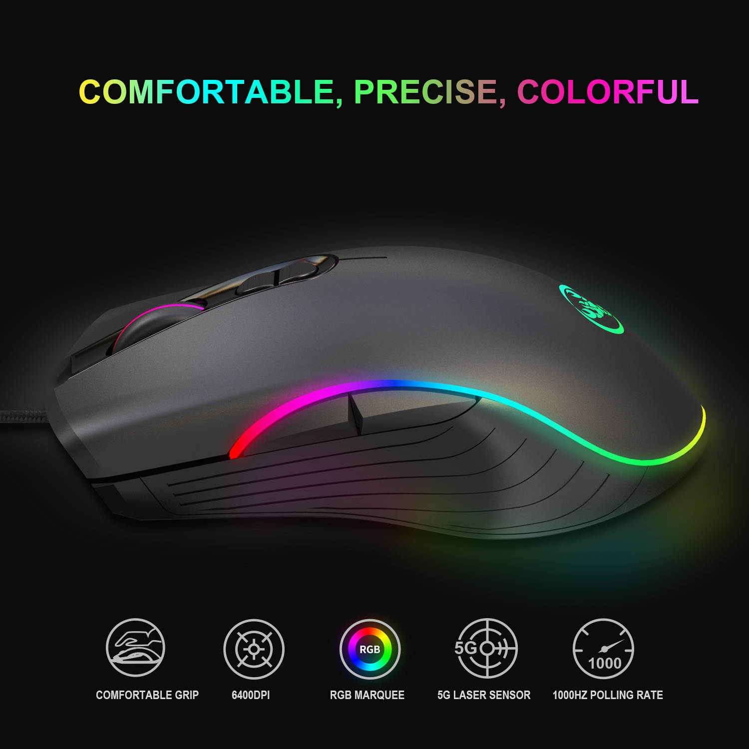 6400 DPI RGB Wired Gaming Mouse PC Laptop Mice Backlit 7 Buttons Rechargeable