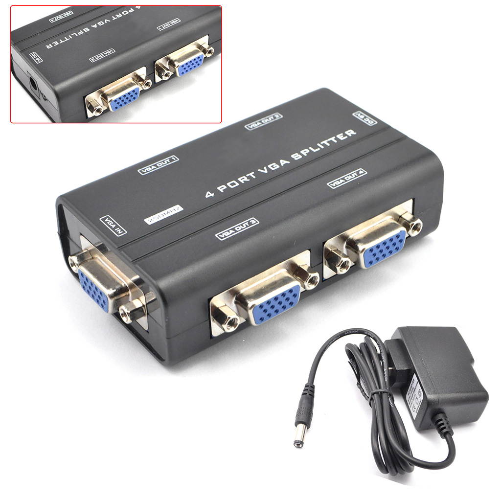 Mini 1 to 4 Port VGA Splitter Amplifier Video Monitor TV Projector Boosting 250M