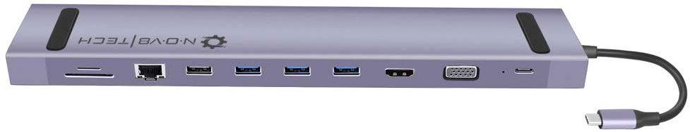 NOV8Tech USB C Hub Laptop Dock Stand 11-in-1 Ethernet 3.5mm Audio, SD/Micro SD 3X USB 3.0 1x USB 2.0 HDMI VGA & 100W PD USB C 3.1 (11in1 Dock for All USB C Devices - Space Gray)