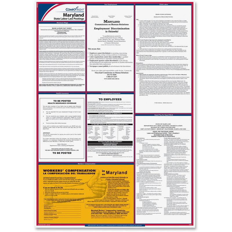 ComplyRight Maryland State Labor Law Poster, 24" x 34", Laminated - 1 per Pack