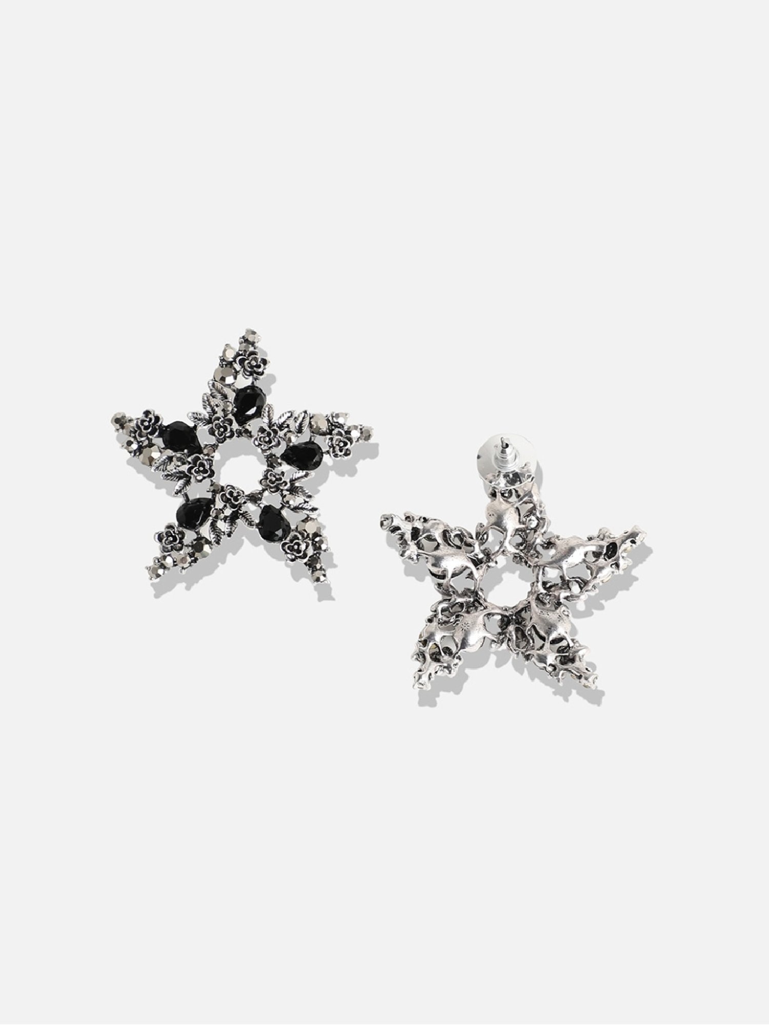 Sohi Women's Stone Flora Star Drop Earrings  Silver