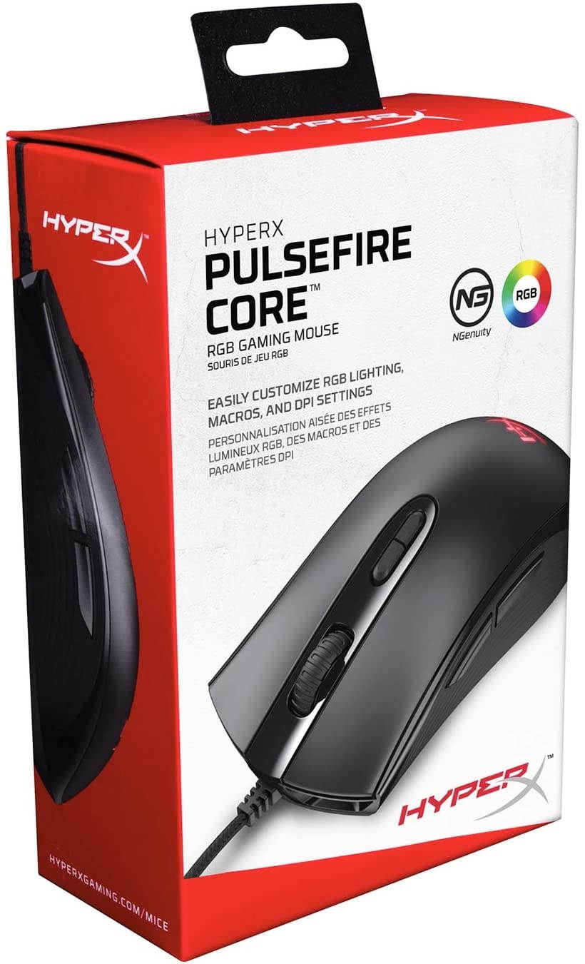 HyperX Pulsefire Core - RGB Gaming Mouse Software Controlled RGB Light Effects & Macro Customization Pixart 3327 Sensor up to 6200DPI 7 Programmable Buttons Mouse Weight 87g