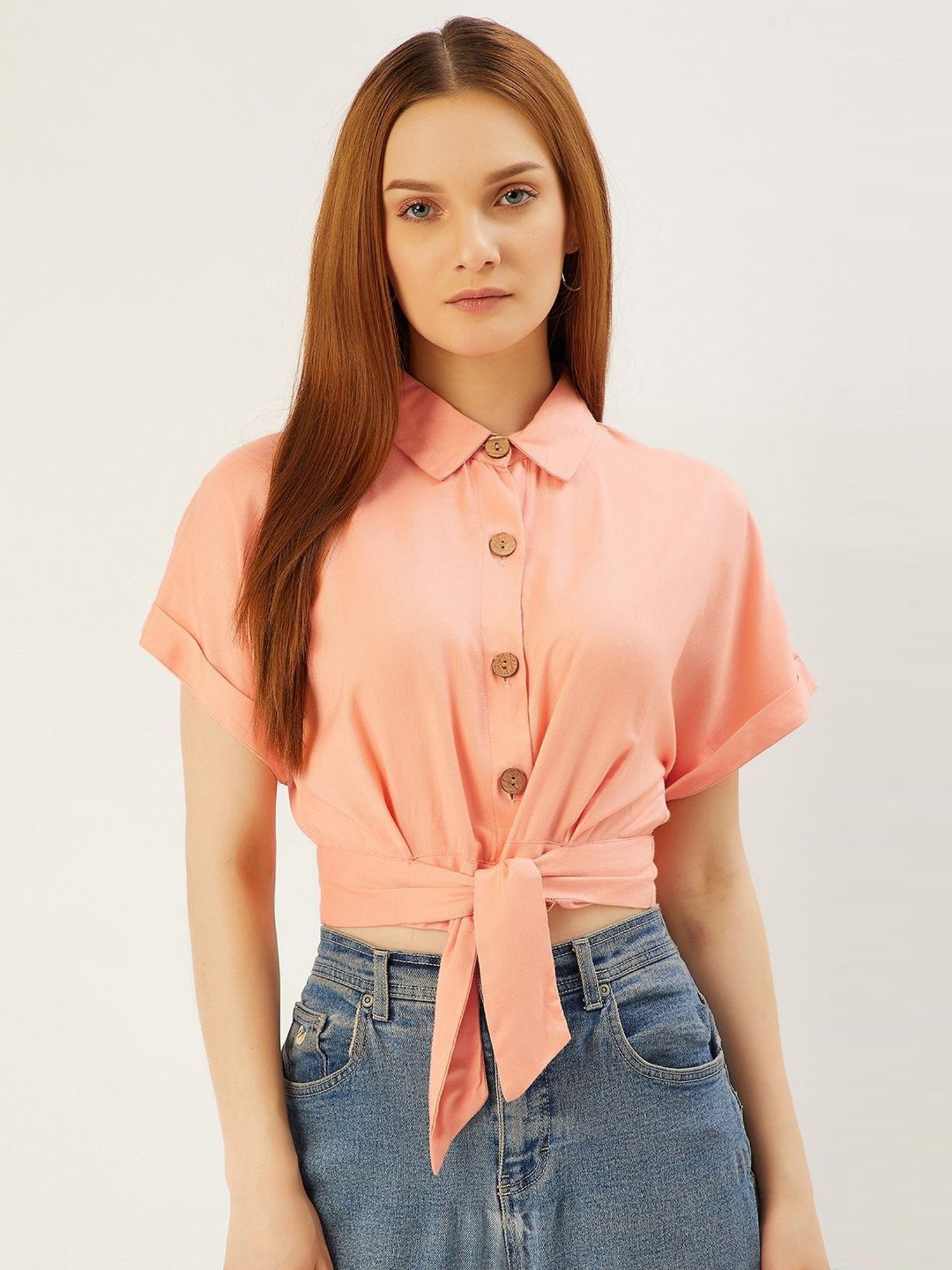 Anvi Be Yourself Peach Boxy Fit Shirt