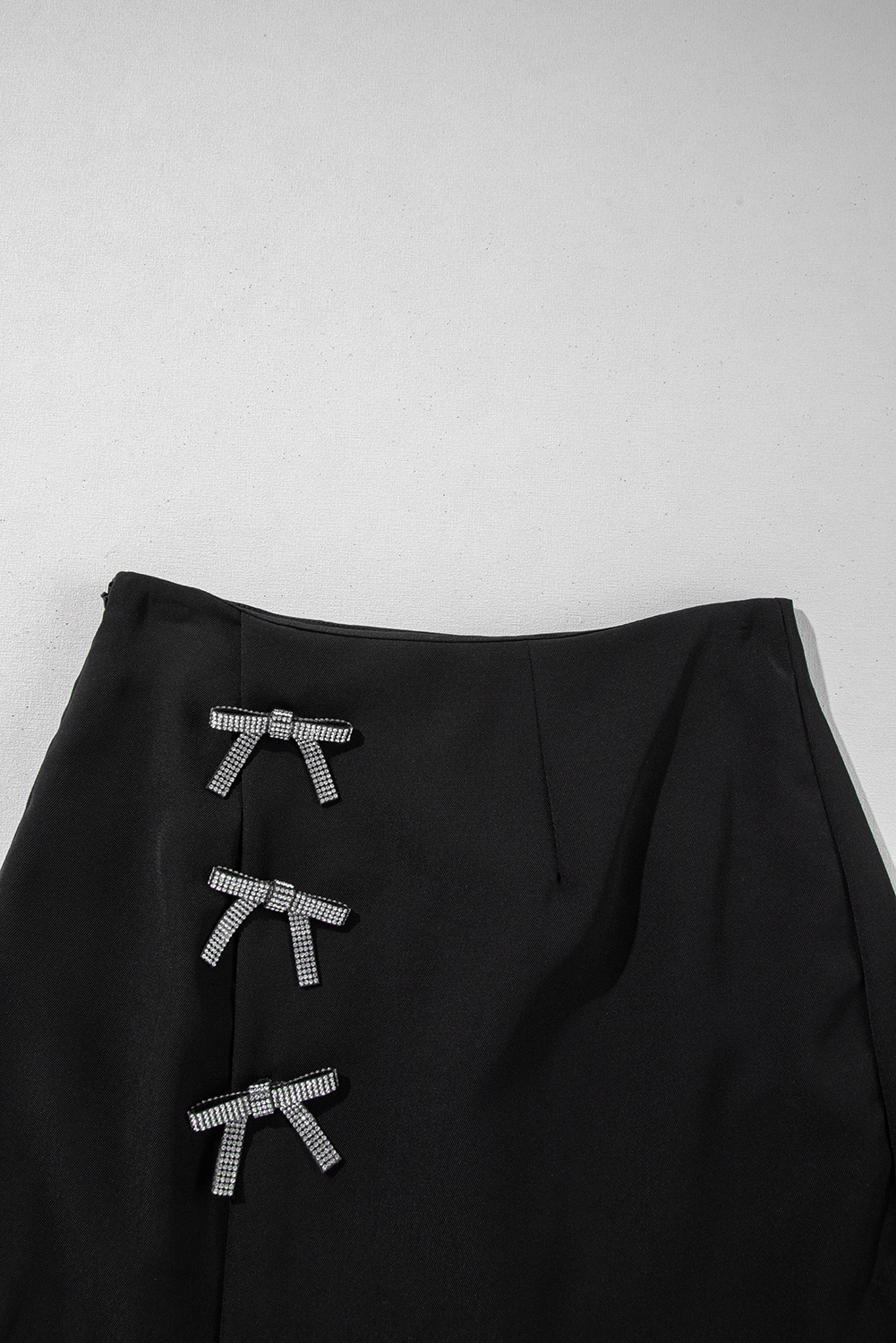 Black Rhinestone Bow High Waist Mini Skirt