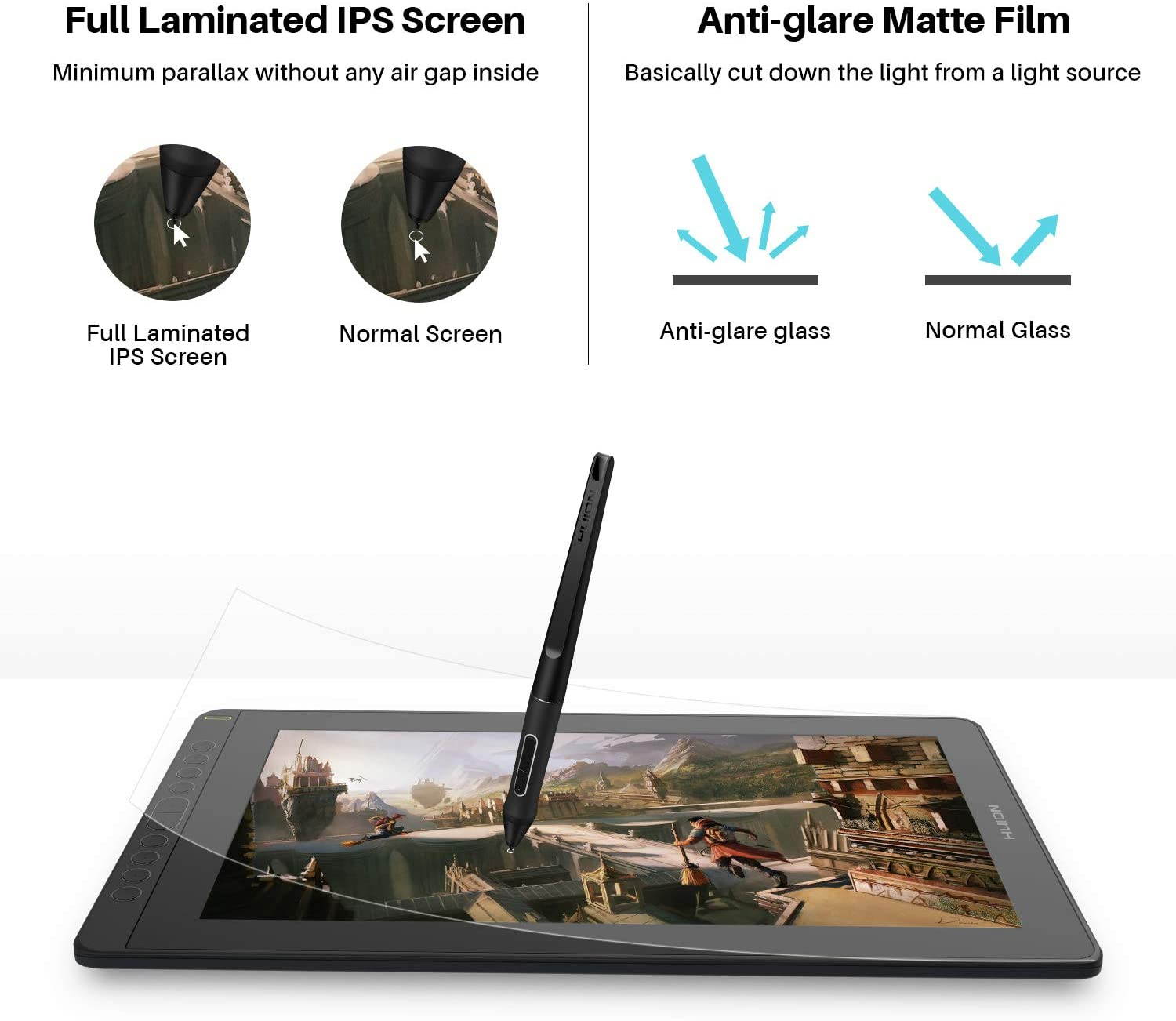 2021 HUION KAMVAS 16 Graphics Drawing Tablet with Full-Laminated Screen Anti-Glare 10 Express Keys Android Support Battery-Free Stylus 8192 Pen Pressure Tilt Adjustable Stand - 15.6 Inch Pen Display