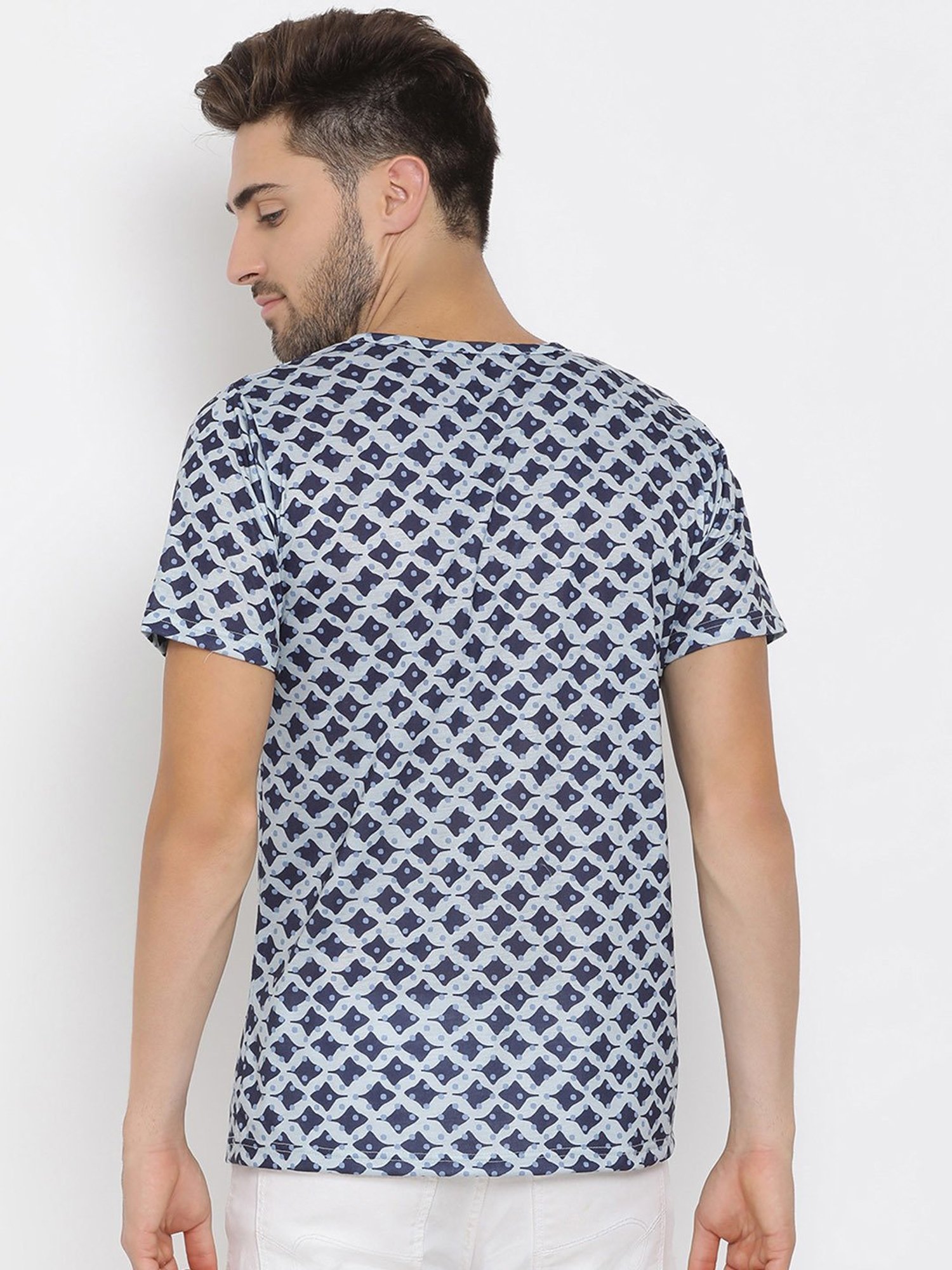 Hangup Plus Navy & Grey Regular Fit Printed Henley T-Shirt