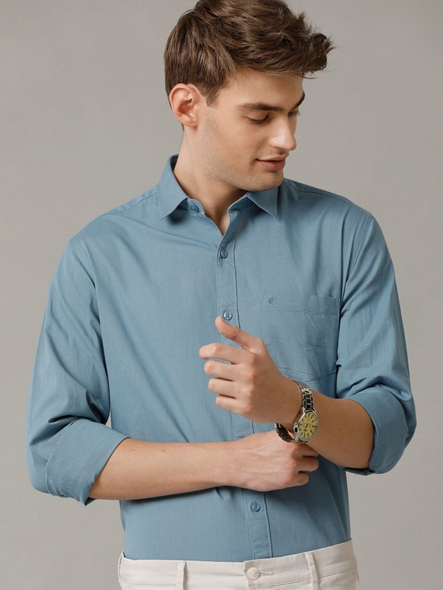 Cavallo By Linen Club Blue Linen Contemporary Fit Shirt
