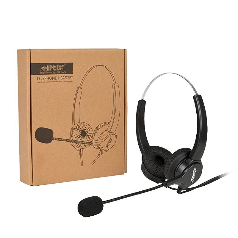 2.5mm Dual Ear Call Center Telephone Headphone, 6FT Noise Cancelling Binaural Headset, with Boom-Style Mic for Most Cordless Phones