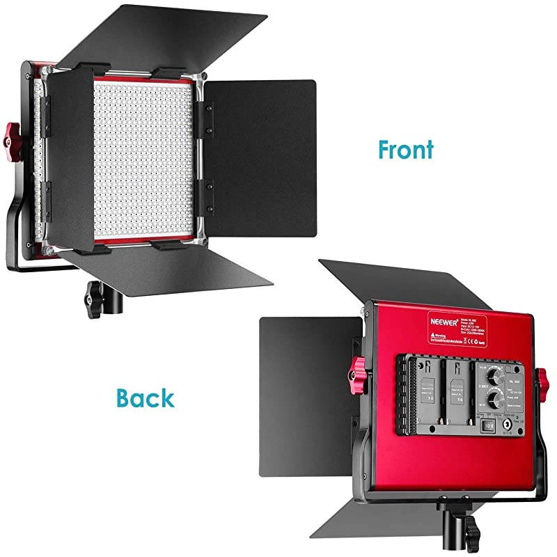LED Video Light BiColor Dimmable 660 Beads Durable Metal Frame with U Bracket and Barndoor 32005600K CRI 96+ for Studio YouTube Product Portrait Photography Video Shooting Red