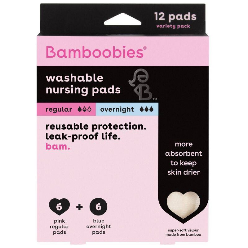 Bamboobies Regular & Overnight Reusable Nursing Pad Variety Pack - 12ct