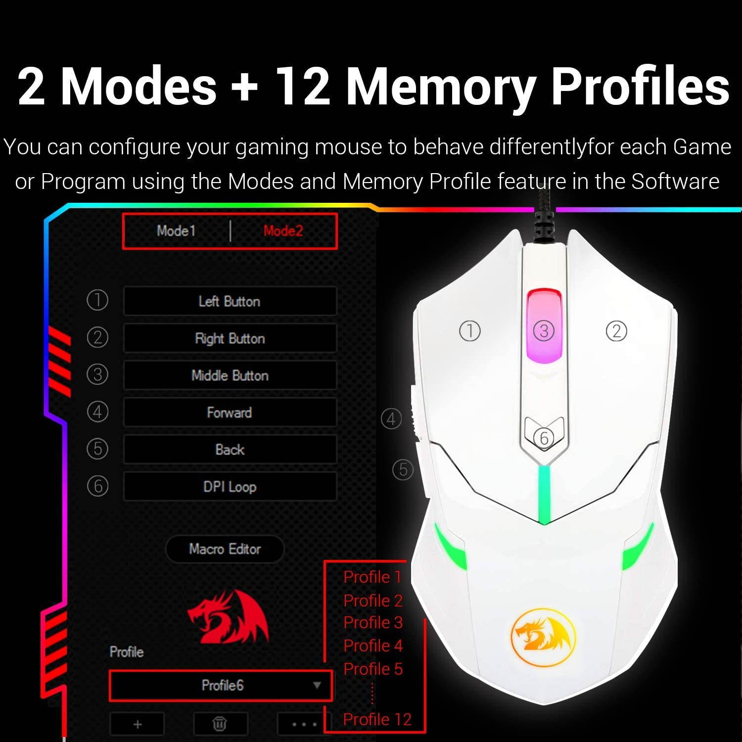 White Mouse,Gaming Mice, RGB Gaming Mouse Backlit Wired Ergonomic 7 Button Programmable Mouse Centrophorus with Macro Recording & Weight Tuning Set 7200 DPI for Windows PC