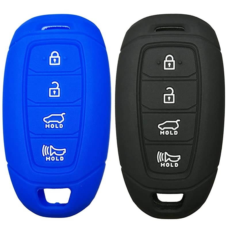 2Pcs  Silicone Key Fob Cover Protector Keyless Jacket Remote Control Holder for Hyundai Kona Azera Grandeur IG Black Blue