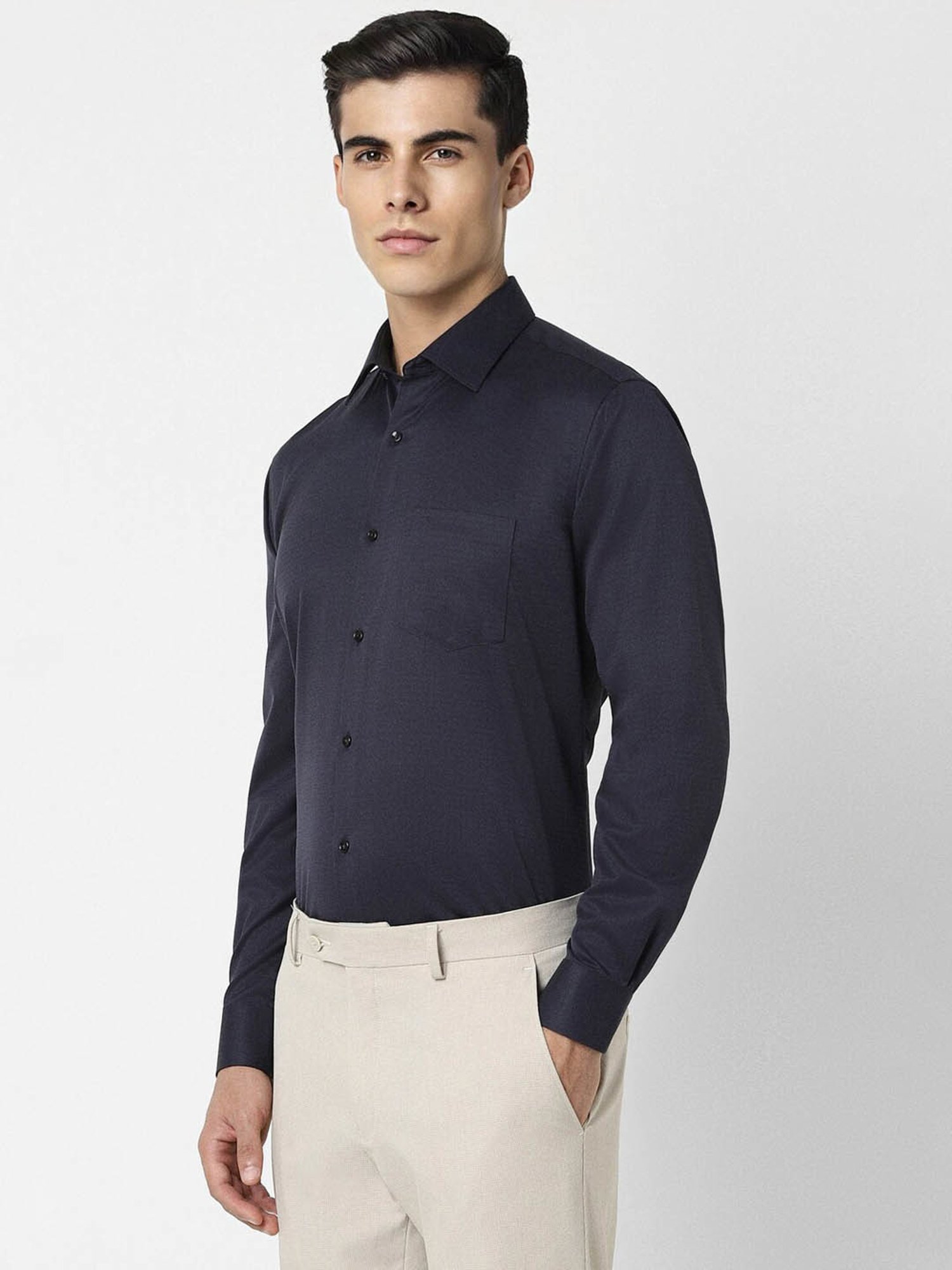 Sojanya Blue Cotton Regular Fit Self Pattern Shirt