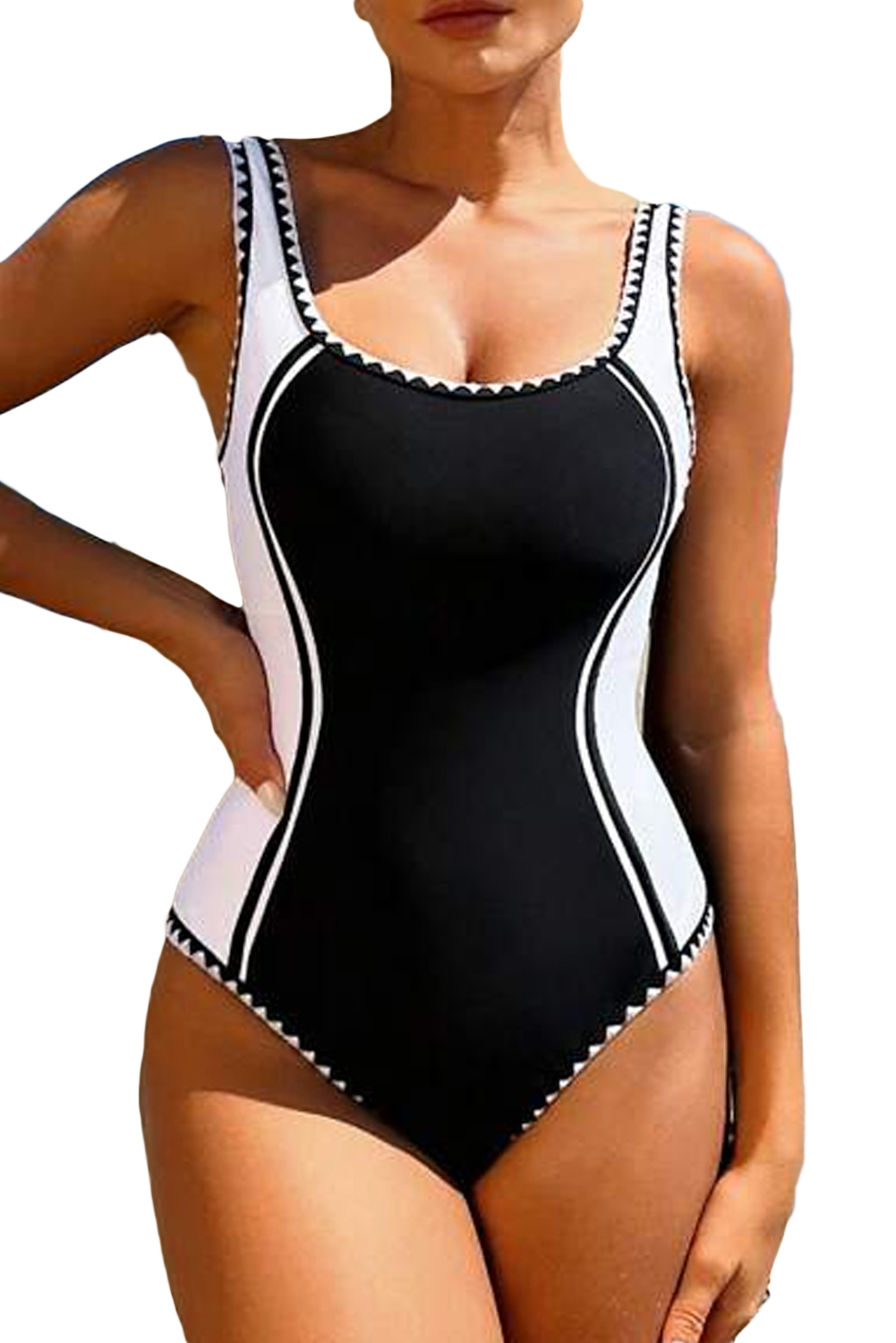 Black Plant Print Zip Front Half Sleeve One Piece Swimsuit