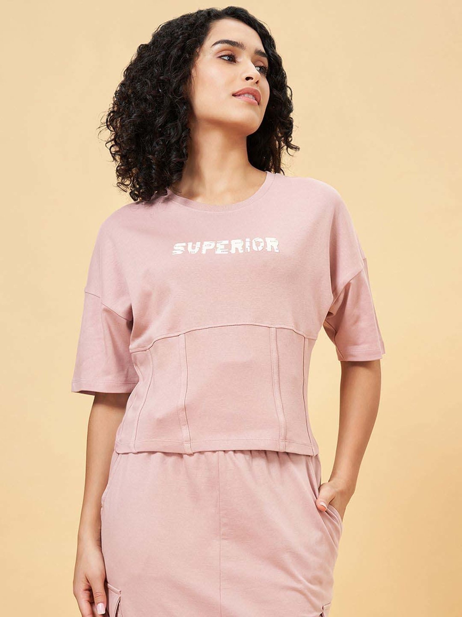 Ajile by Pantaloons Pink Cotton Printed T-Shirt