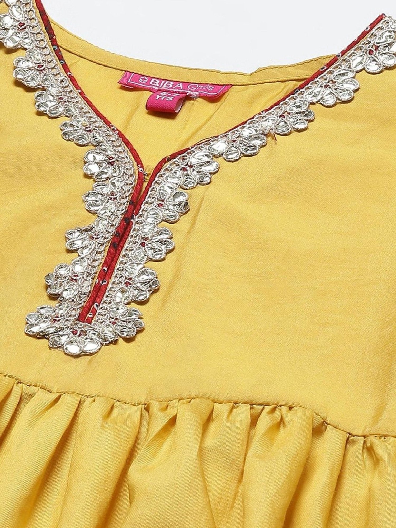 Biba Kids Yellow & Red Embroidered Kurta Set