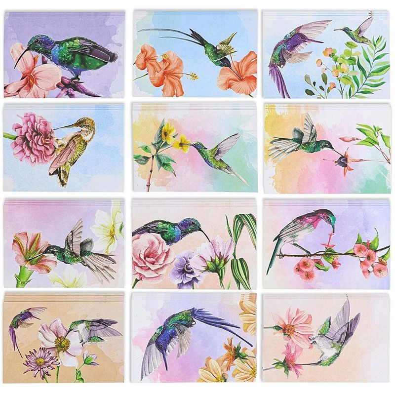 Sustainable Greetings 48-Pack Blank Hummingbird Note Cards with Envelopes, 12 Assorted Designs (4 x 6 in)