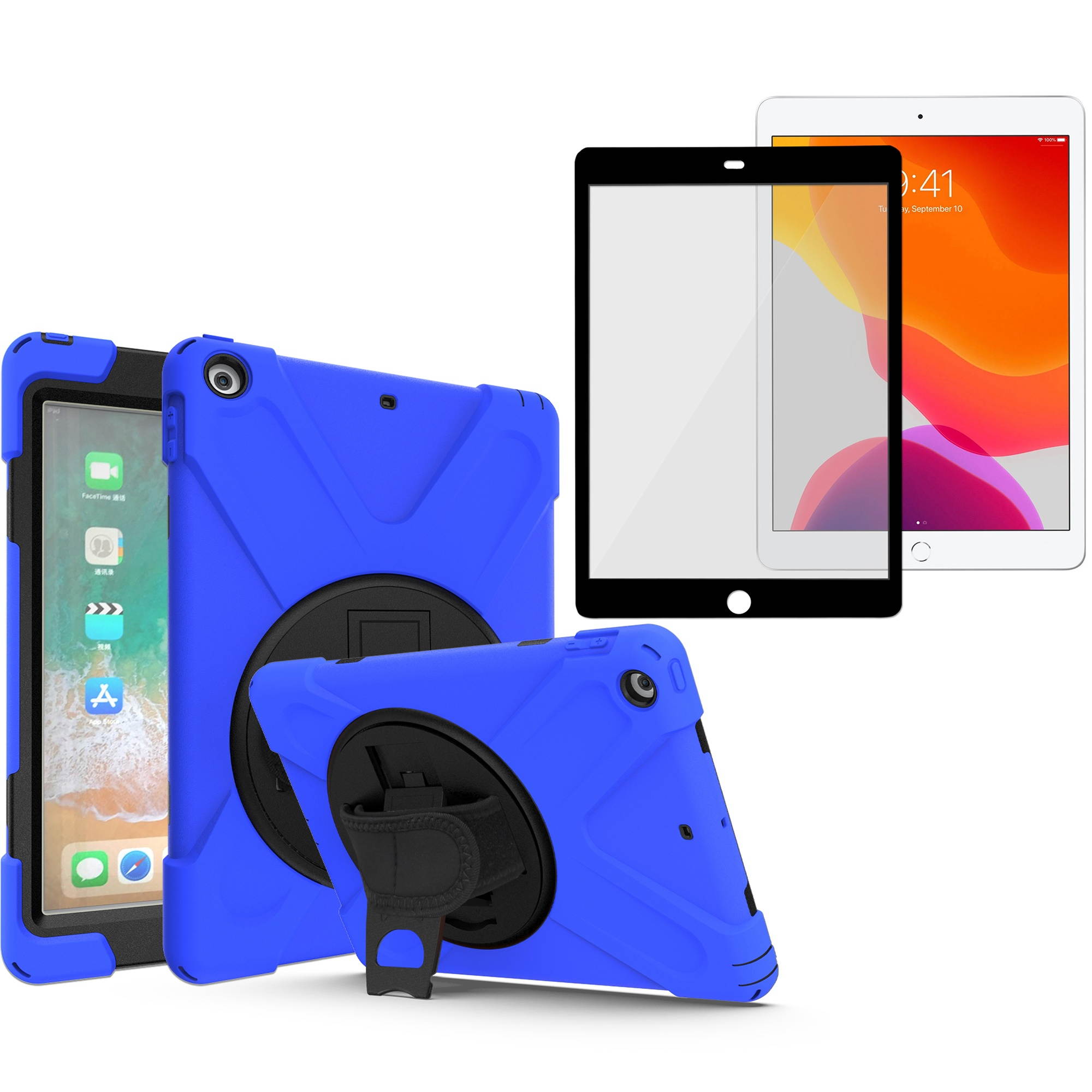 KIQ Shockproof Heavy Duty Shield Case with Impact/Crack/Shatter Resistant Ceramic Screen Protector for Apple iPad 9.7 5th 6th Generation (Blue)