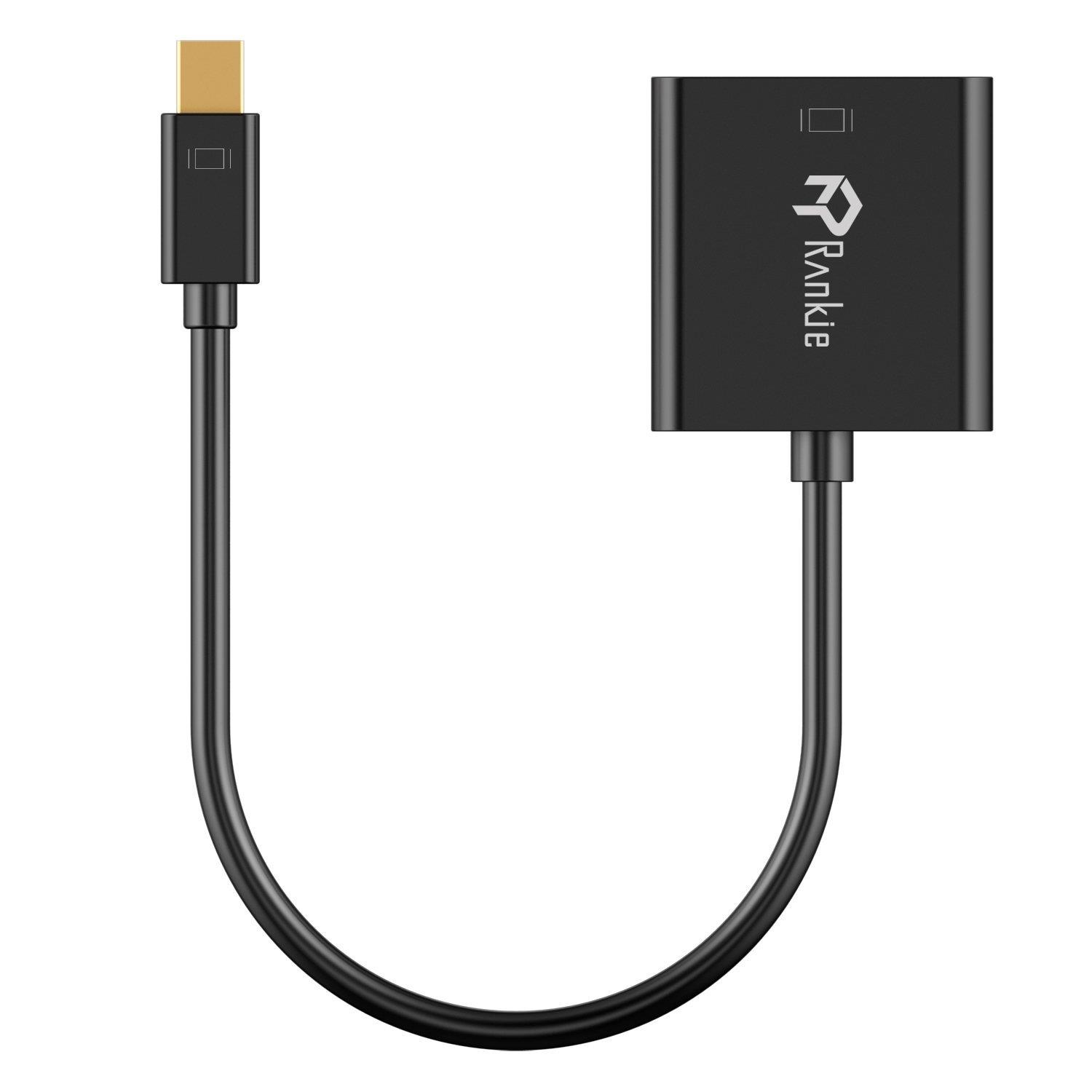 Mini DP to VGA, Rankie Gold Plated Mini DisplayPort (Thunderbolt Port Compatible) to VGA Male to Female Adapter Converter