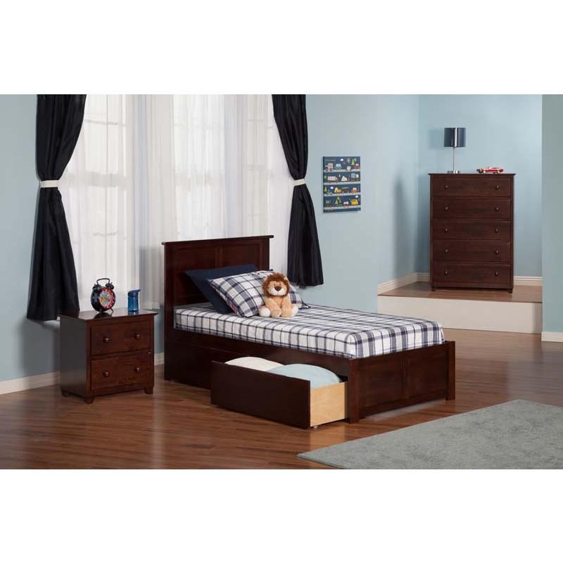 Madison Twin Flat Panel Foot Board w/ 2 Urban Bed Drawers Antique Walnut - Atlantic Furniture