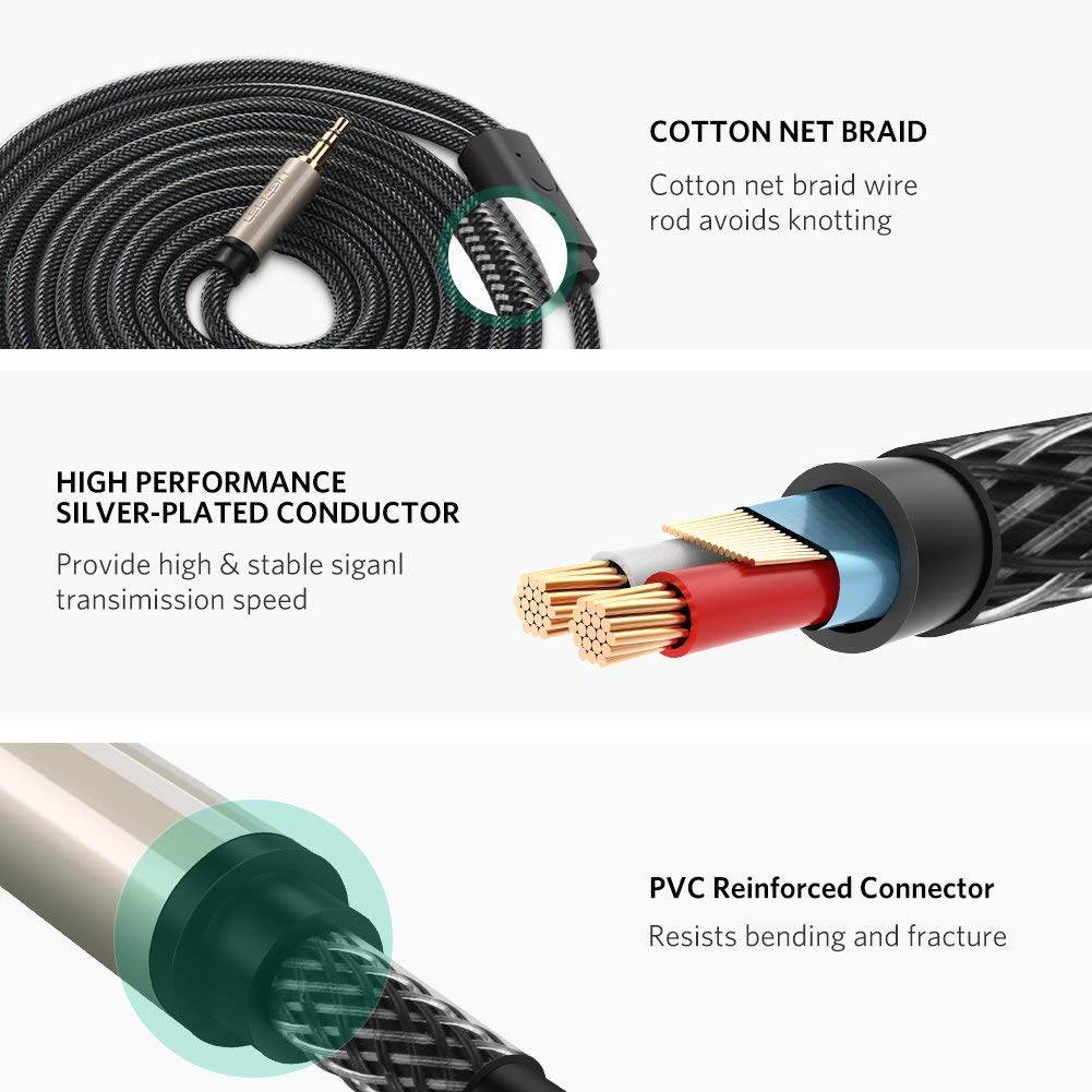 AU111 6 Feet Premium Audio Extension Cable Nylon Braided 35mm TRRS 4 Poles Jack Male to Female