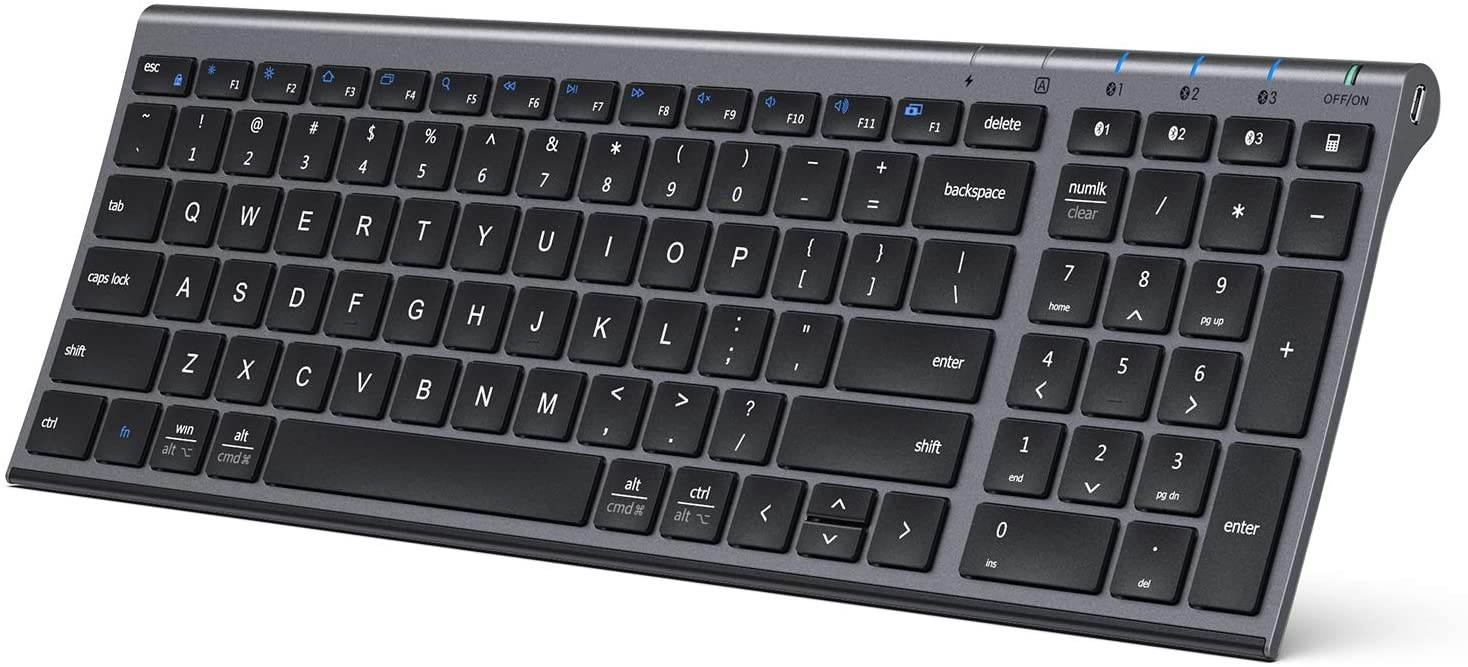 iClever BK10 Bluetooth Keyboard, Multi Device Keyboard Rechargeable Bluetooth 5.1 with Number Pad Ergonomic Design Full Size Stable Connection Keyboard for iPad, iPhone, Mac, iOS, Android, Windows