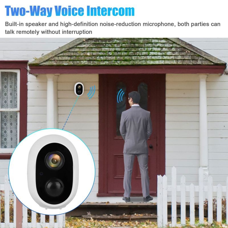 Outdoor Security IP Camera, Wireless Rechargeable Battery Powered Camera, 1080P WiFi Surveillance Camera for Home with Night Vision, Two Way Audio, PIR Motion Detection, IP66 Waterproof