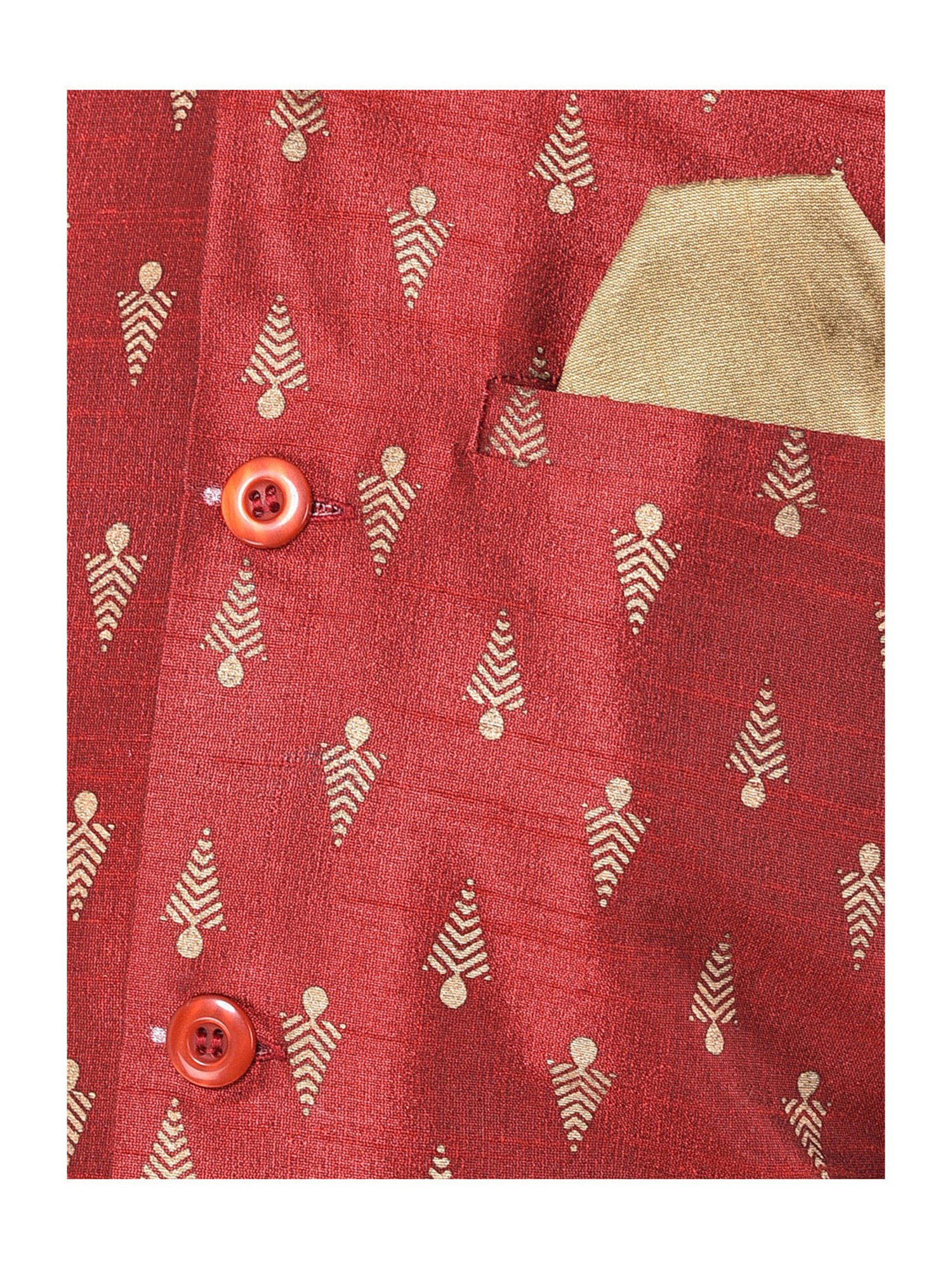 Deyann Kids Red Embroidered Nehru Jacket