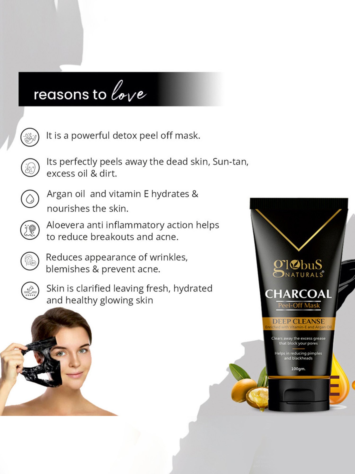 Globus Naturals Moisturizing Sunscreen SPF 50+++ & Charcoal Peel Off Mask Combo