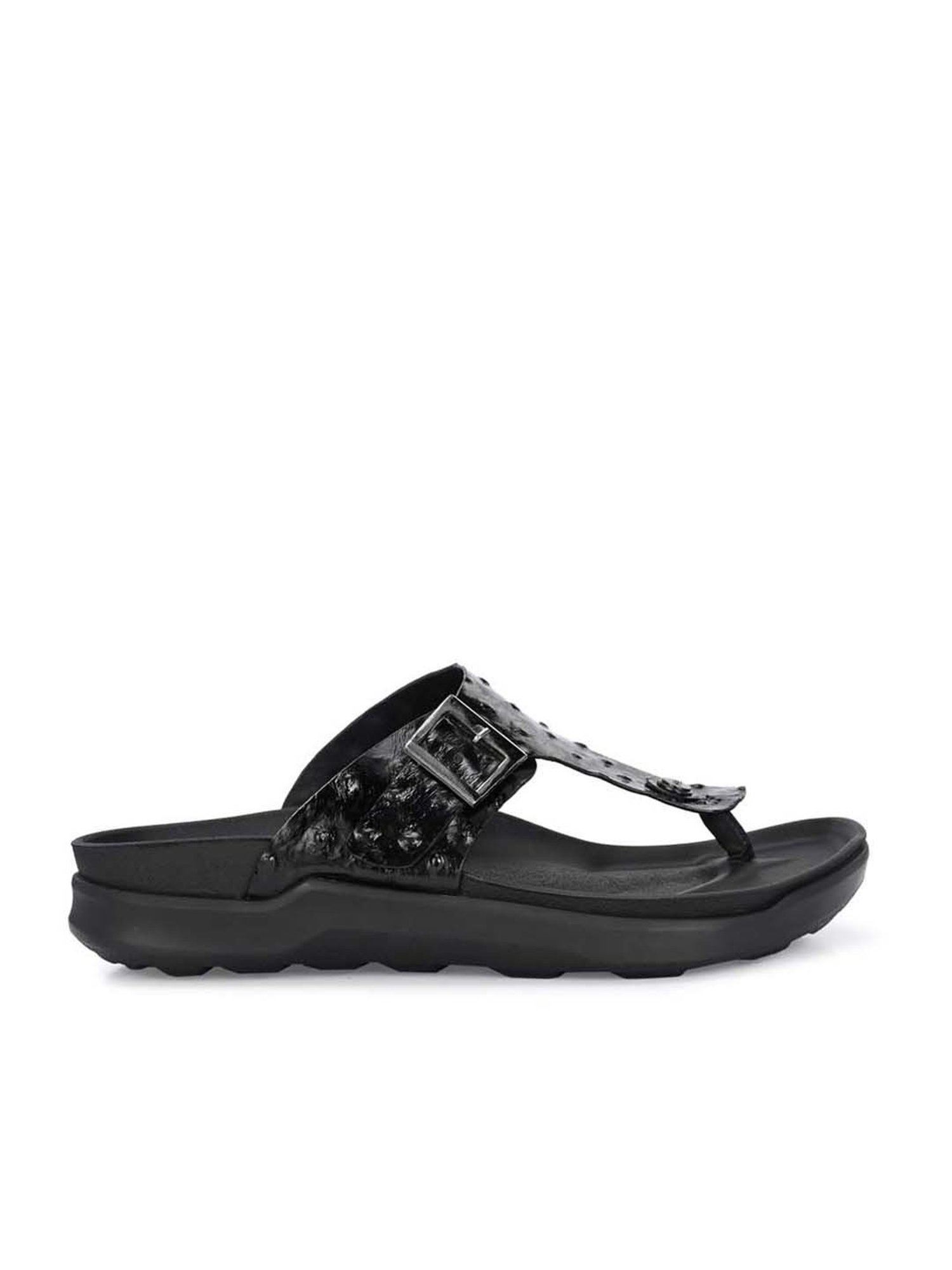 Hitz Men's Black T-Strap Sandals